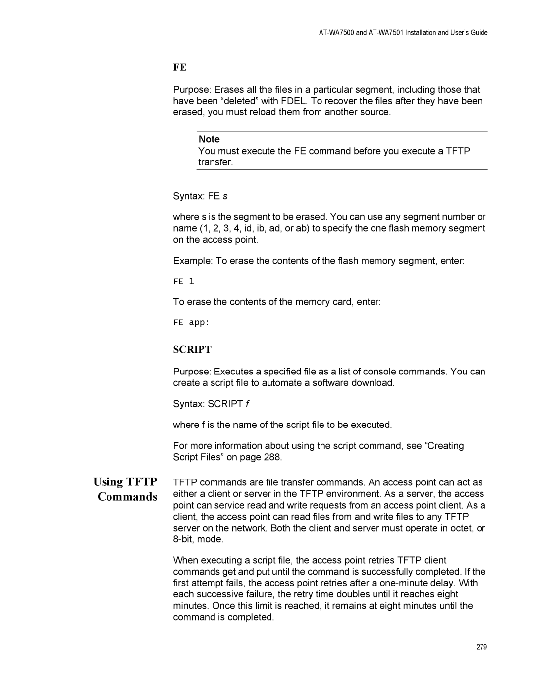 Allied Telesis AT-WA7501, AT-WA7500 manual Using Tftp Commands, Script 