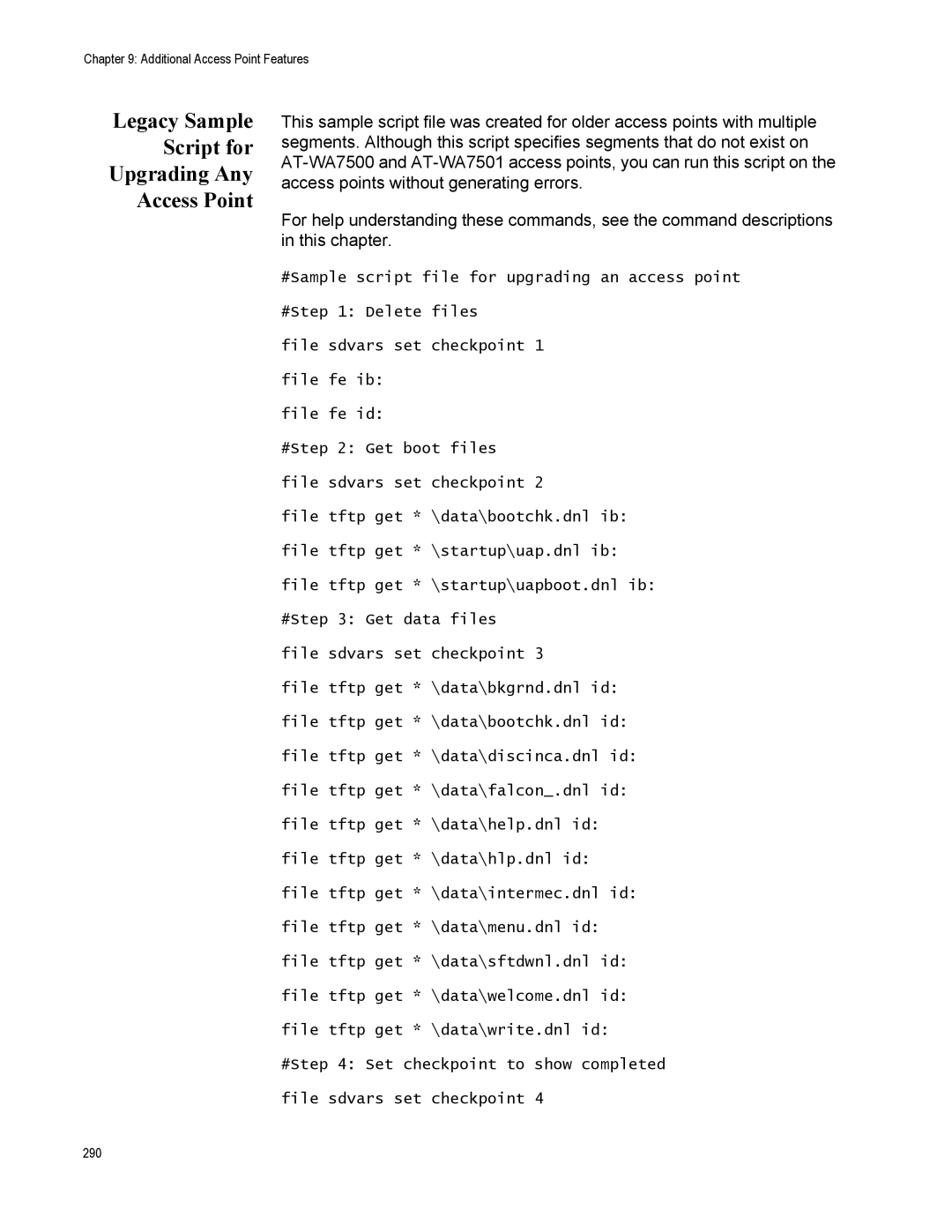 Allied Telesis AT-WA7500, AT-WA7501 manual Legacy Sample Script for Upgrading Any Access Point 