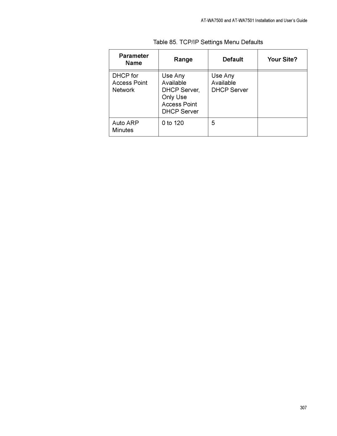 Allied Telesis AT-WA7501, AT-WA7500 manual 307 