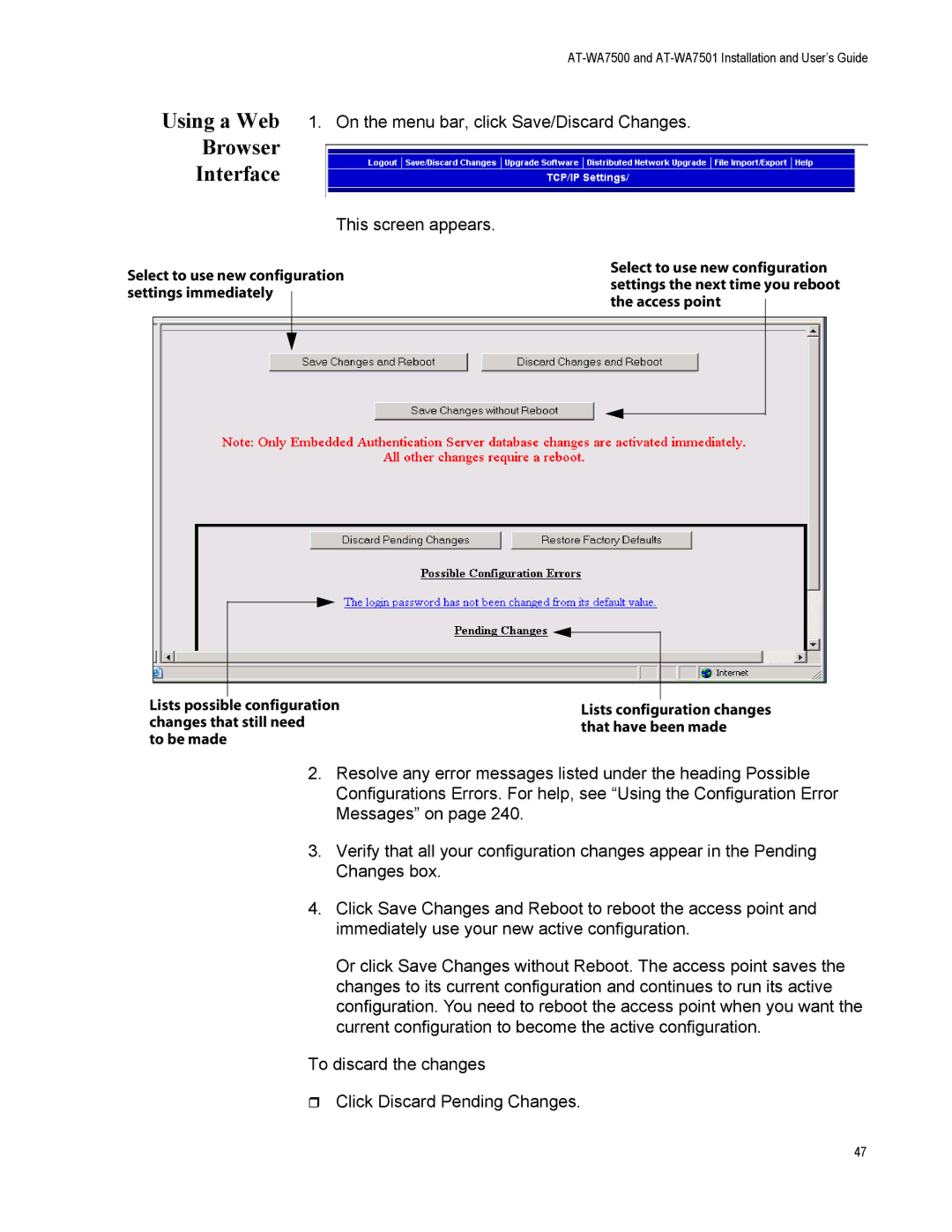 Allied Telesis AT-WA7501, AT-WA7500 manual Browser Interface, This screen appears 