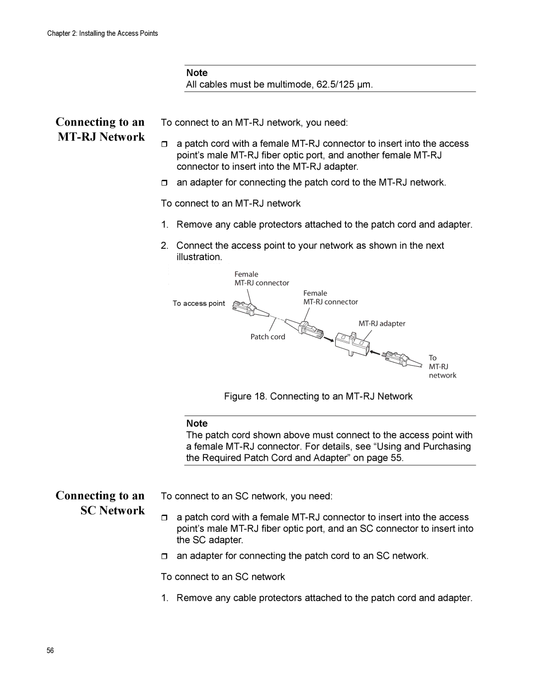 Allied Telesis AT-WA7500, AT-WA7501 manual Connecting to an MT-RJ Network, Connecting to an SC Network 