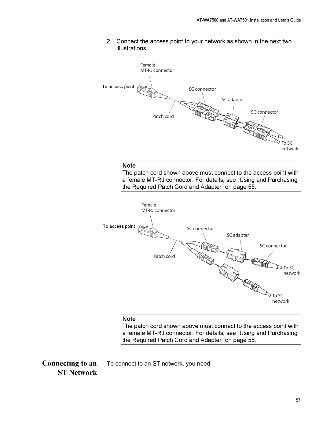 Allied Telesis AT-WA7501, AT-WA7500 manual Connecting to an ST Network 