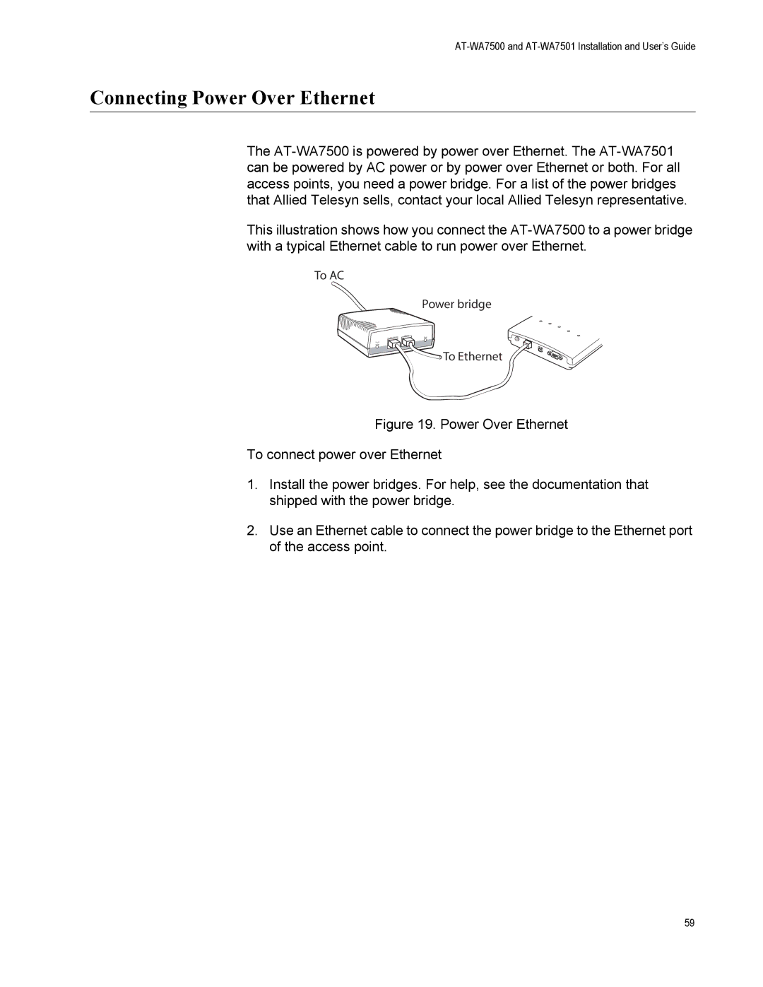 Allied Telesis AT-WA7501, AT-WA7500 manual Connecting Power Over Ethernet 
