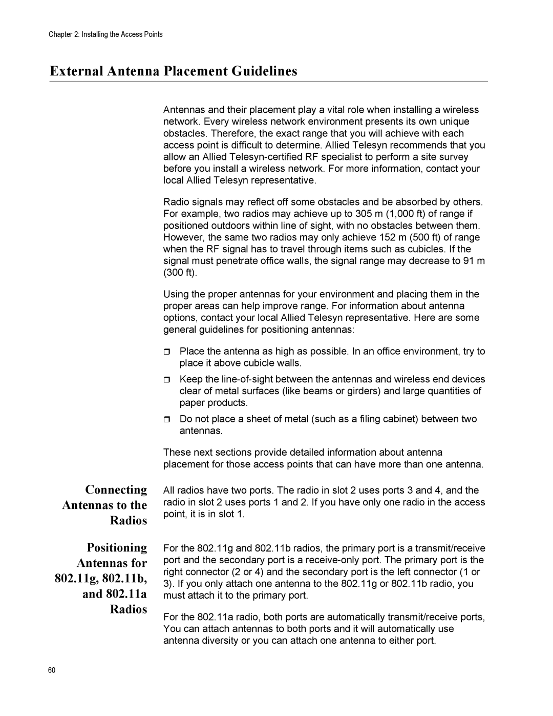 Allied Telesis AT-WA7500, AT-WA7501 manual External Antenna Placement Guidelines 