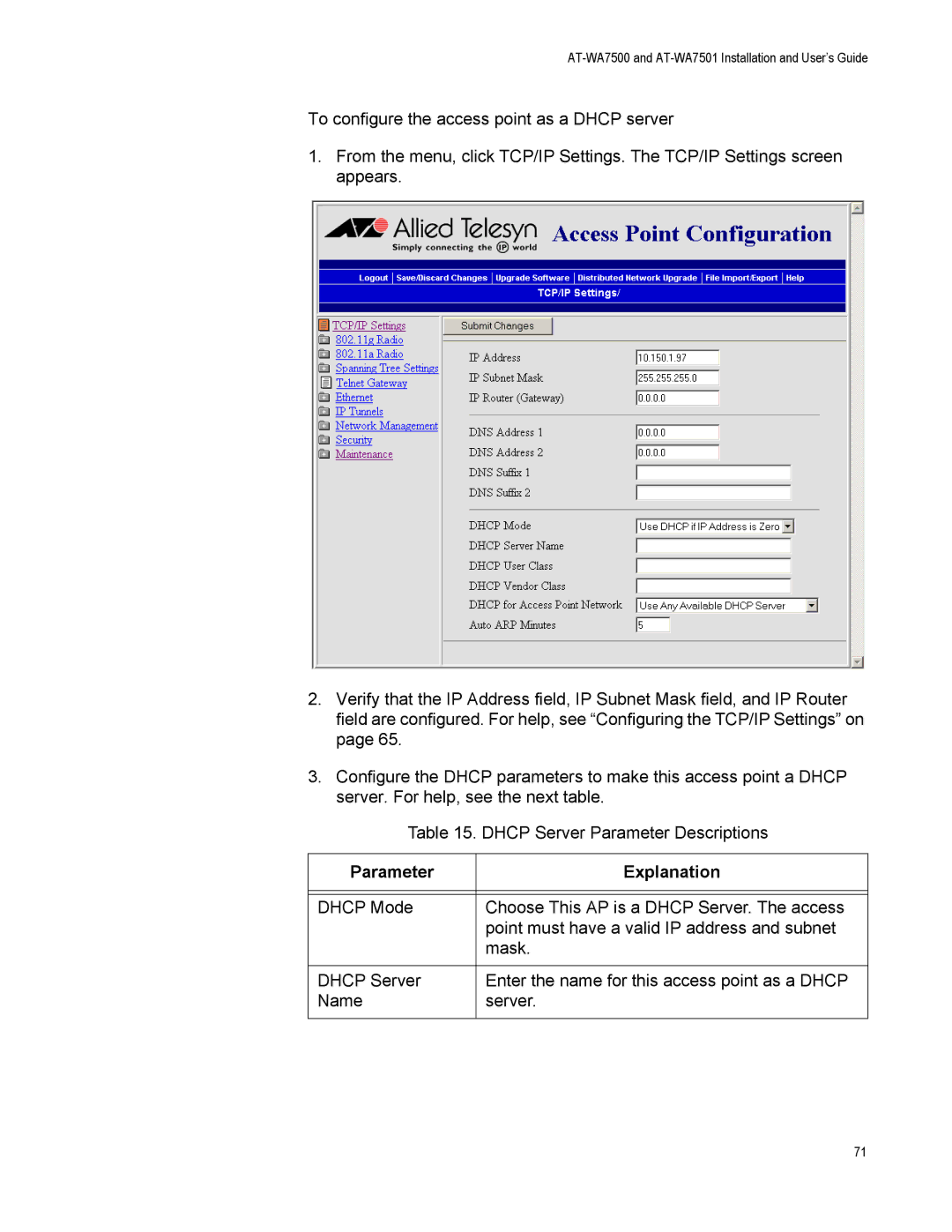 Allied Telesis AT-WA7501, AT-WA7500 manual Parameter Explanation 