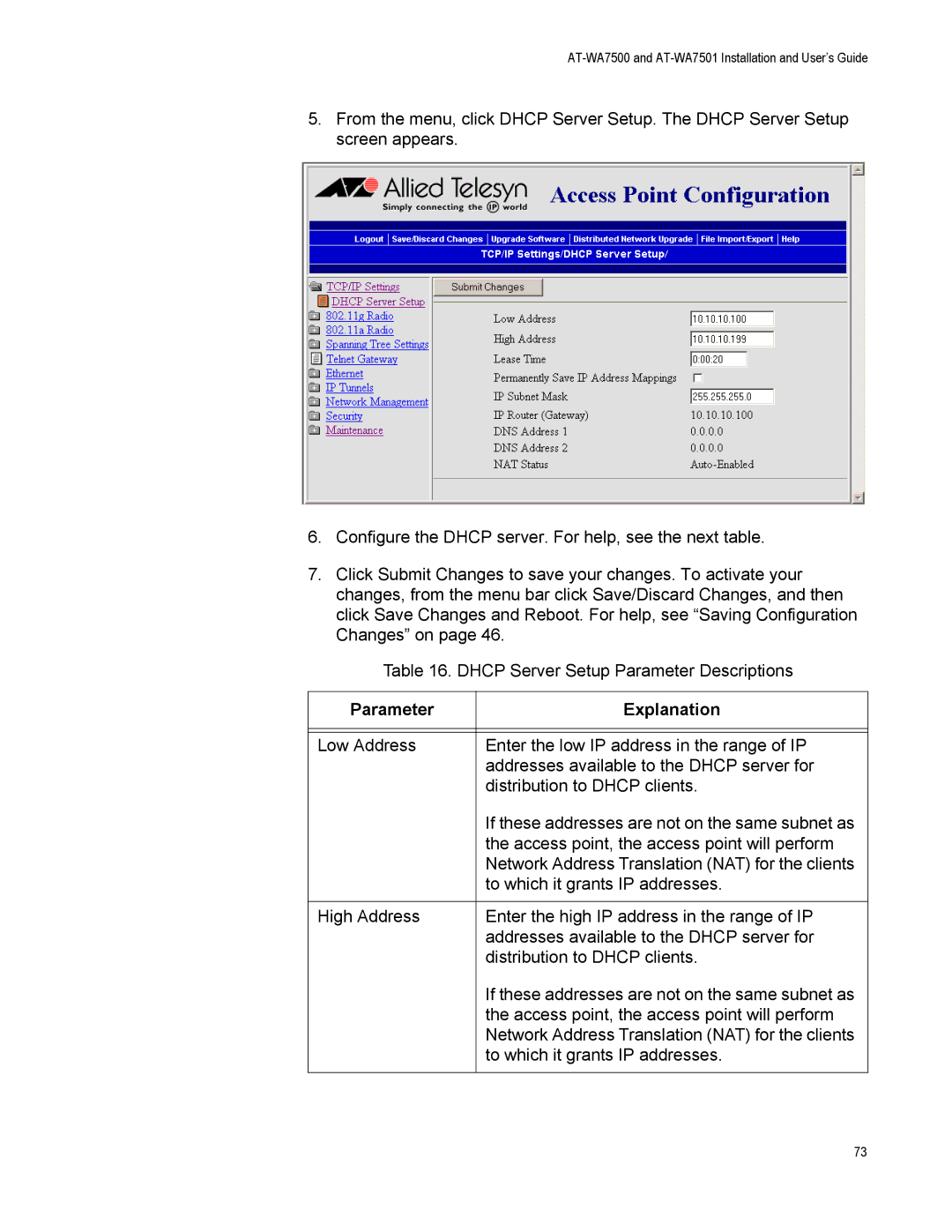 Allied Telesis AT-WA7501, AT-WA7500 manual Parameter Explanation 