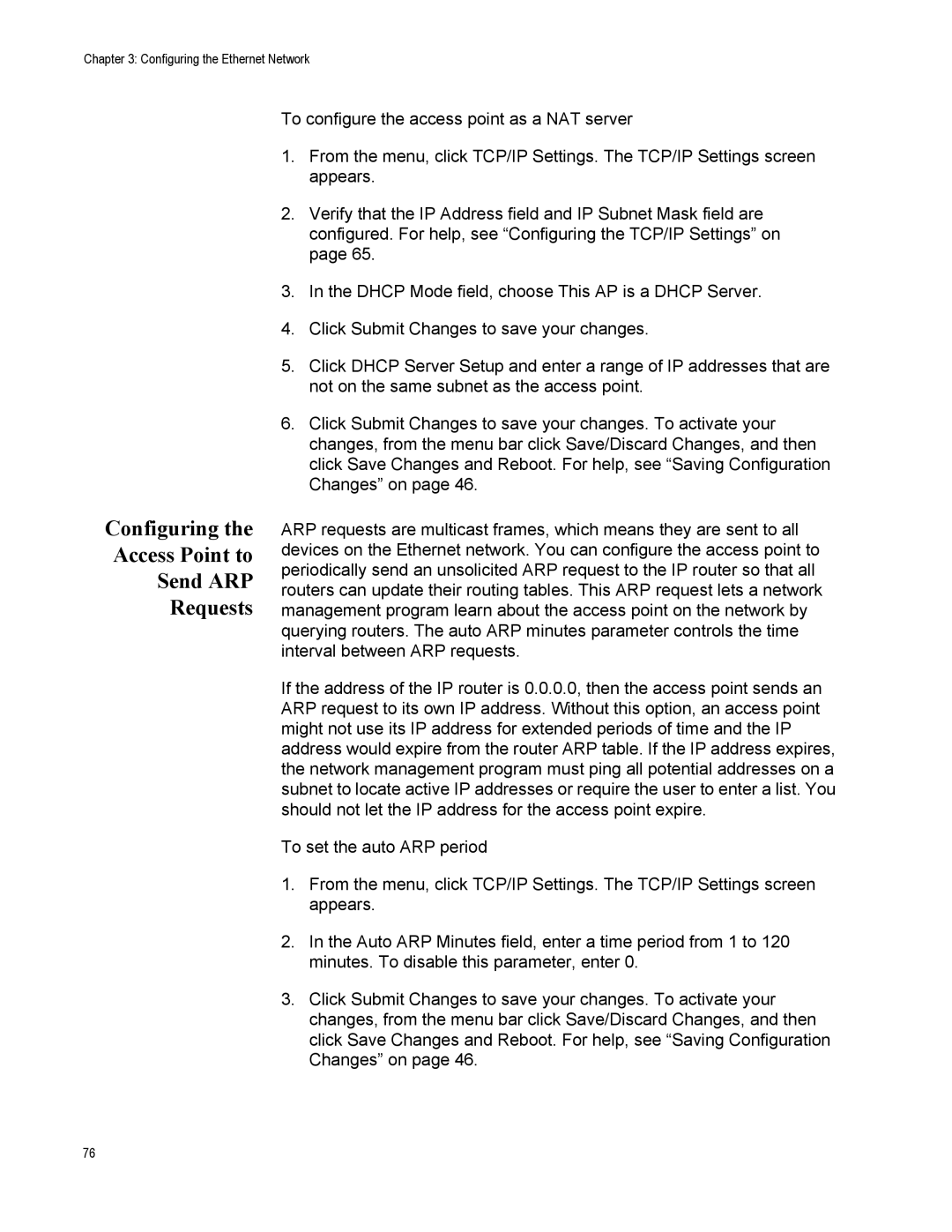 Allied Telesis AT-WA7500, AT-WA7501 manual Configuring Access Point to Send ARP Requests 