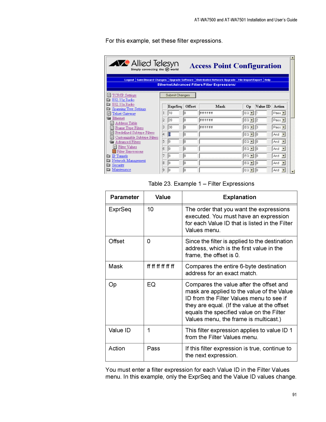 Allied Telesis AT-WA7501, AT-WA7500 manual Parameter Value Explanation 