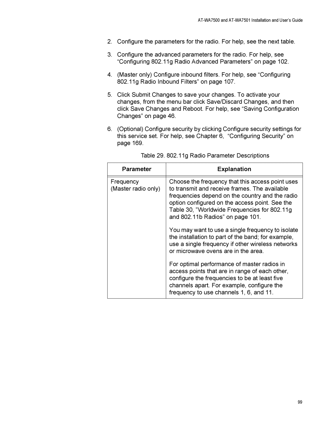 Allied Telesis AT-WA7501, AT-WA7500 manual Parameter Explanation 