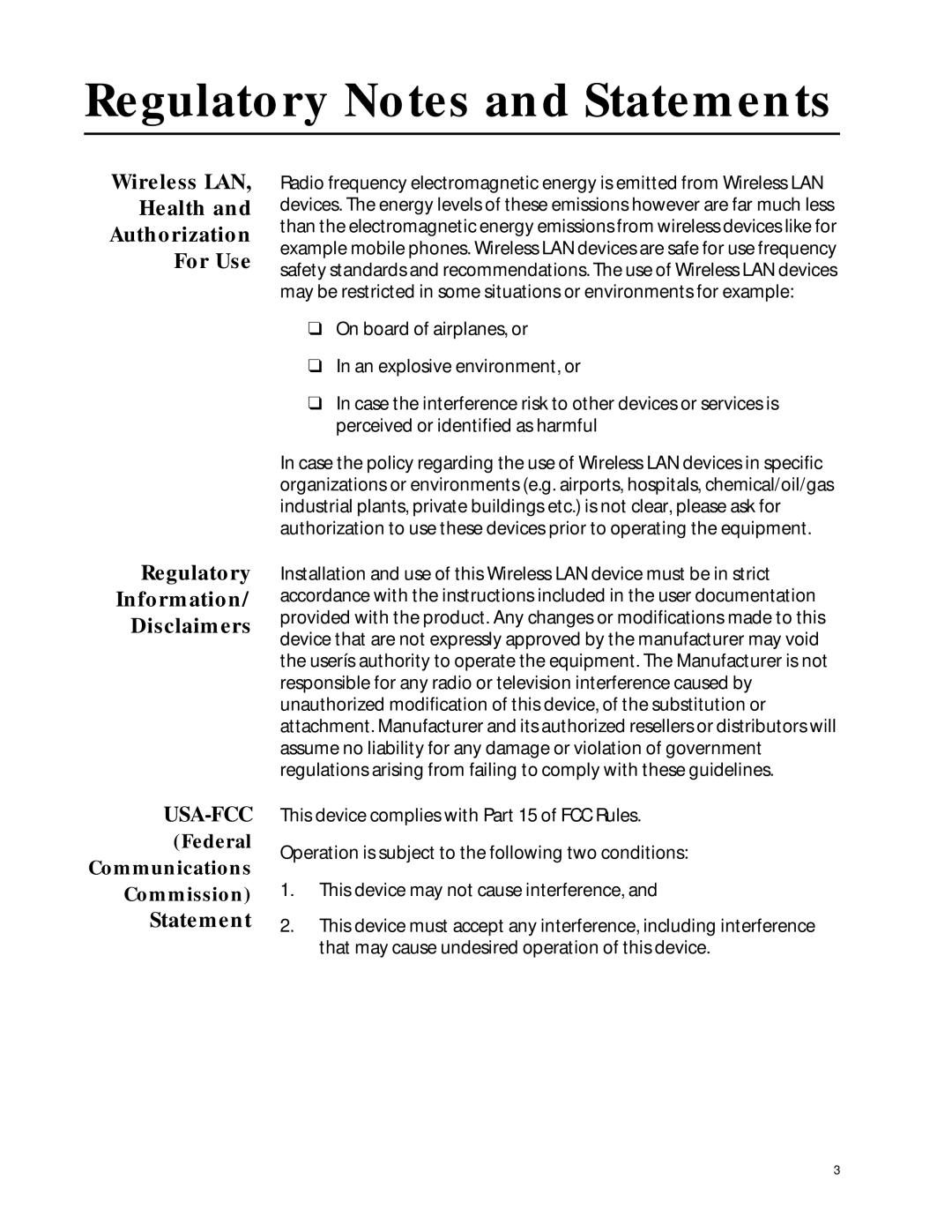 Allied Telesis AT-WCP200G manual Wireless LAN Health Authorization For Use, Regulatory Information Disclaimers, Statement 