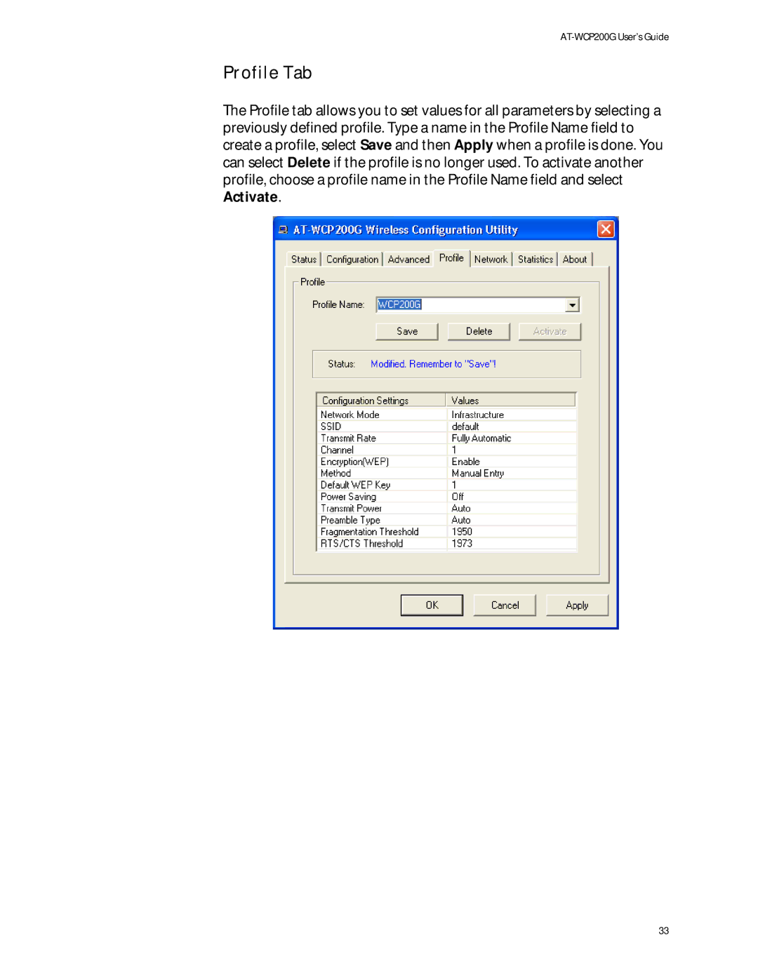 Allied Telesis AT-WCP200G manual Profile Tab 