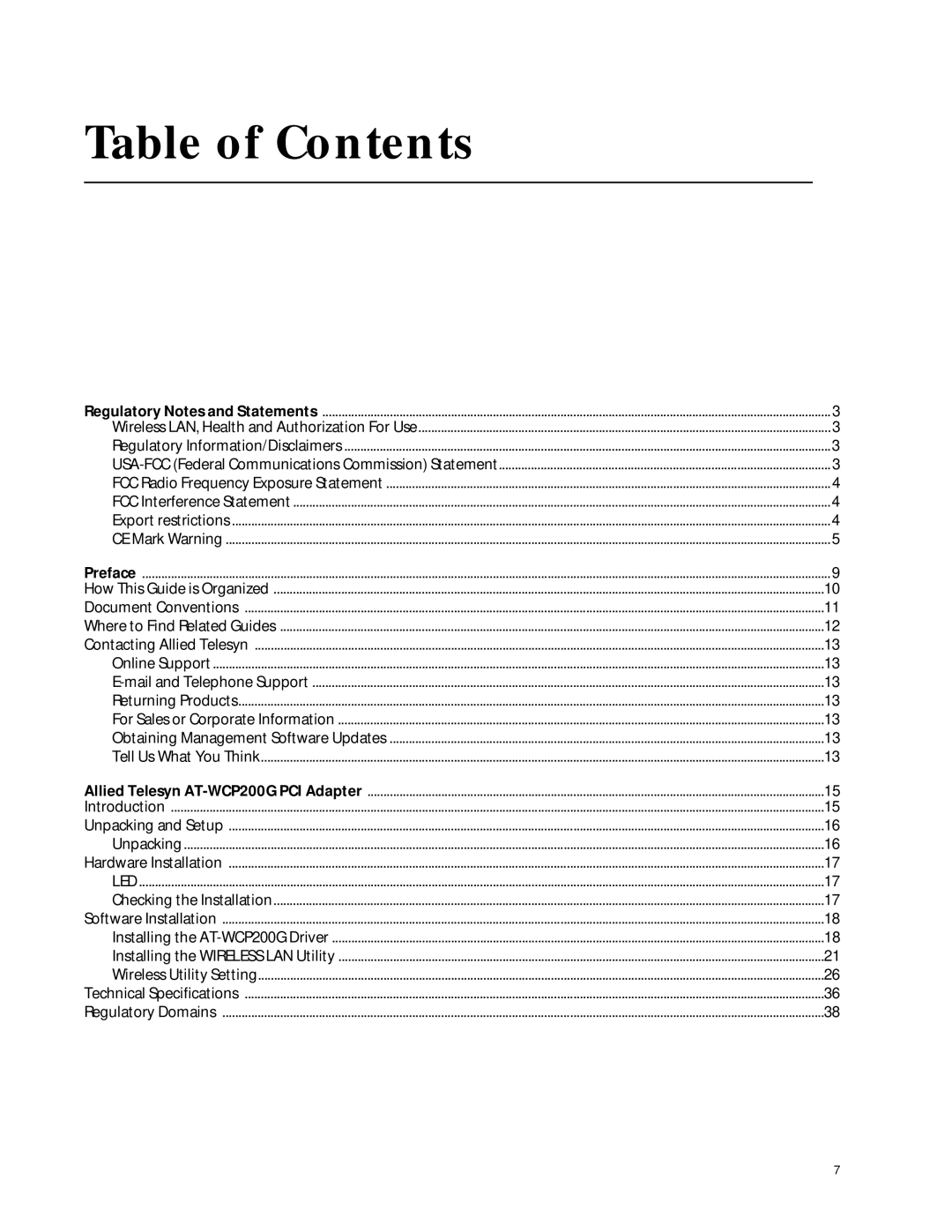 Allied Telesis AT-WCP200G manual Table of Contents 