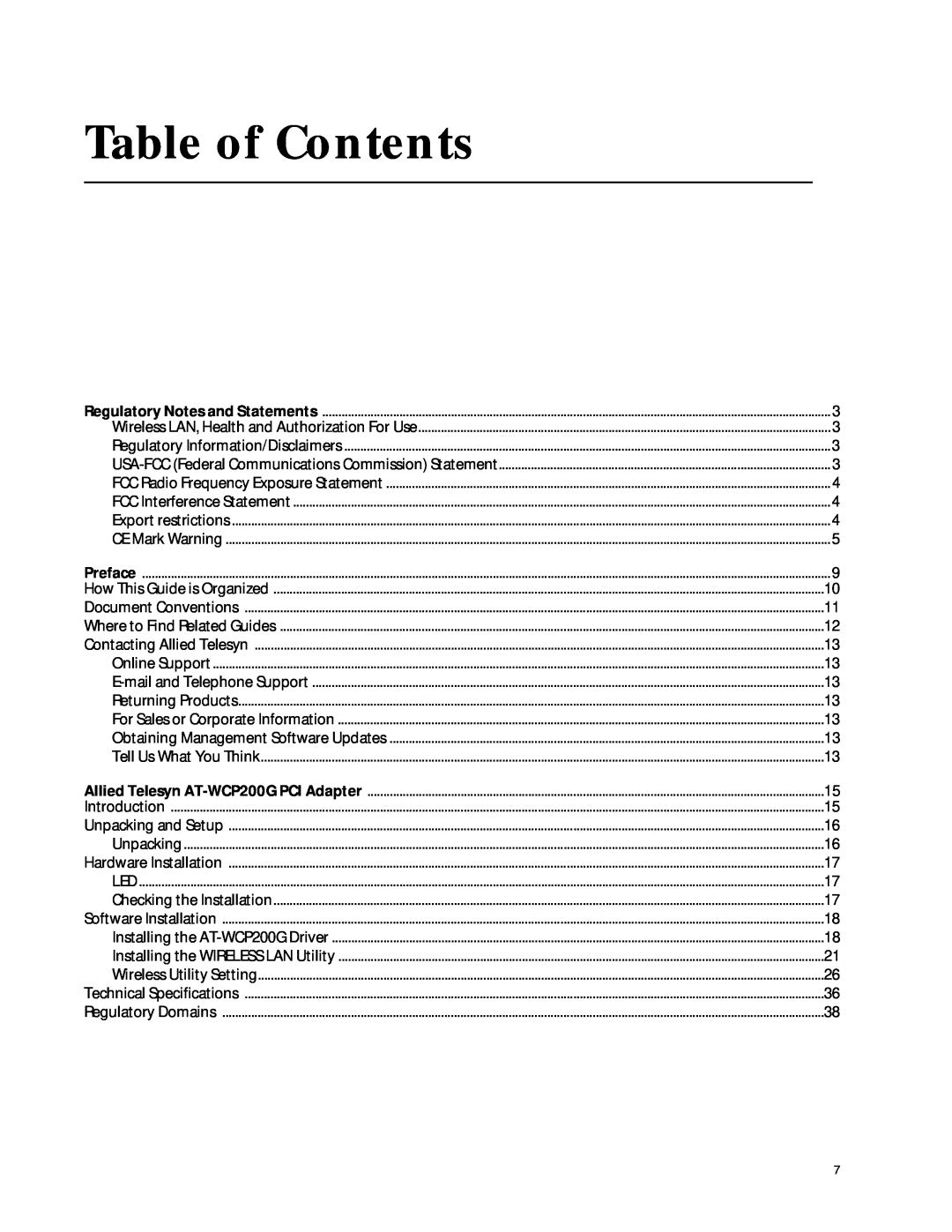 Allied Telesis AT-WCP200G manual Table of Contents 