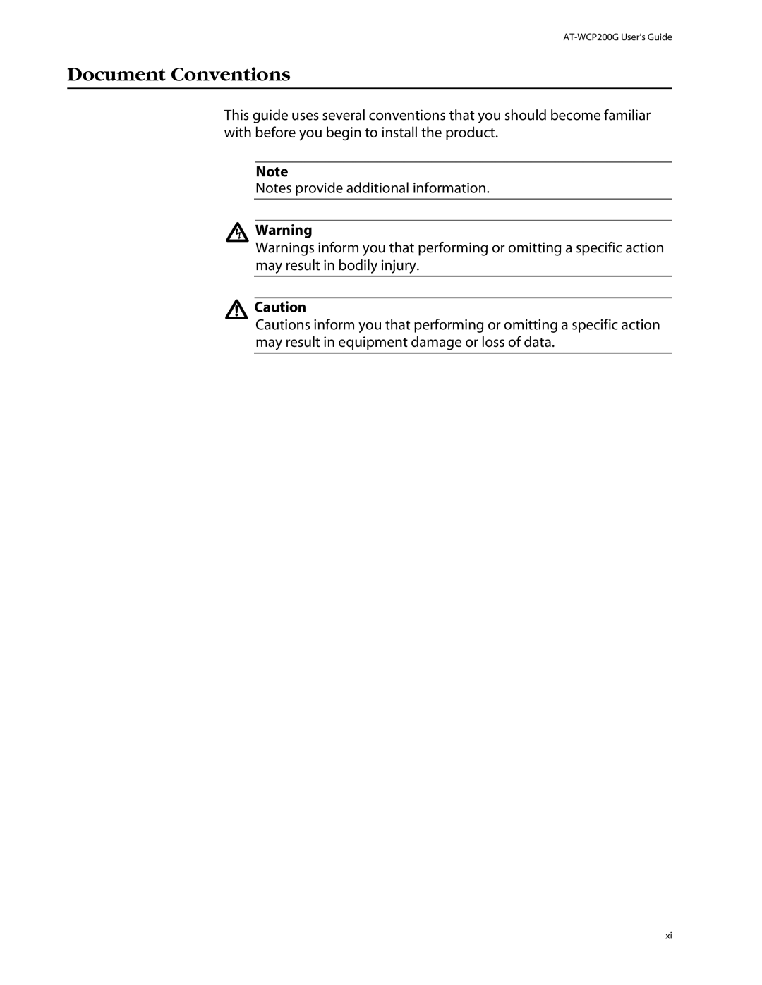 Allied Telesis AT-WCU200G manual Document Conventions 