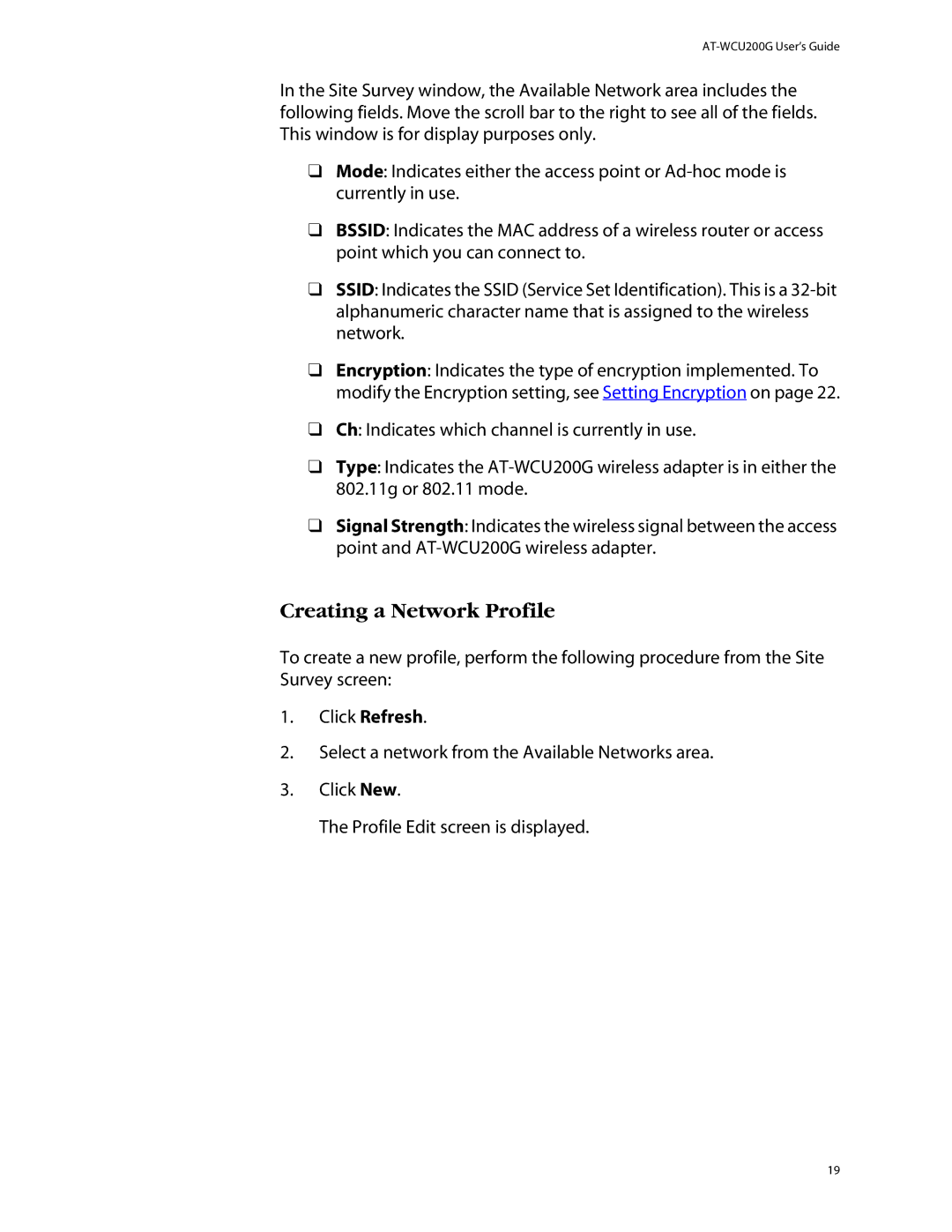 Allied Telesis AT-WCU200G manual Creating a Network Profile 