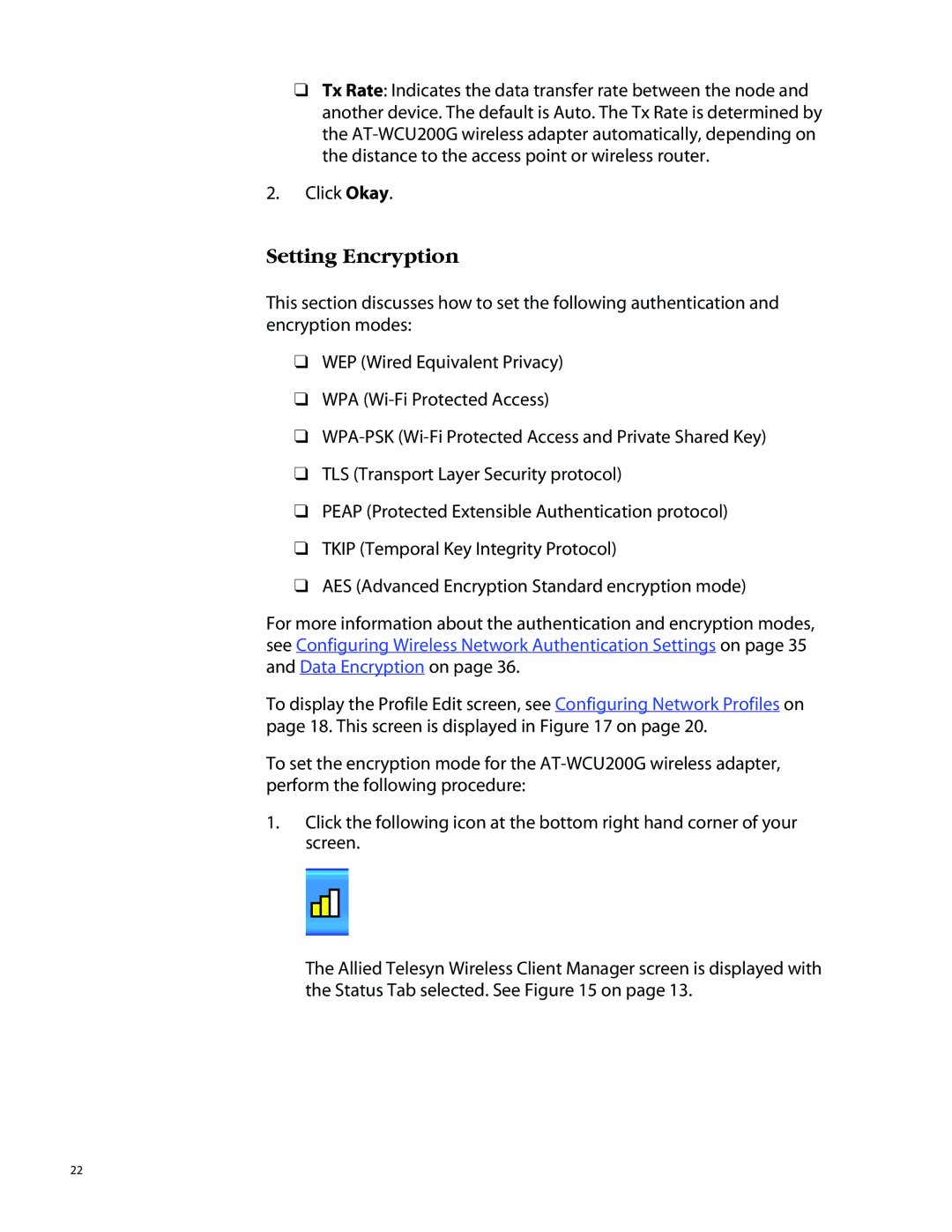 Allied Telesis AT-WCU200G manual Setting Encryption 