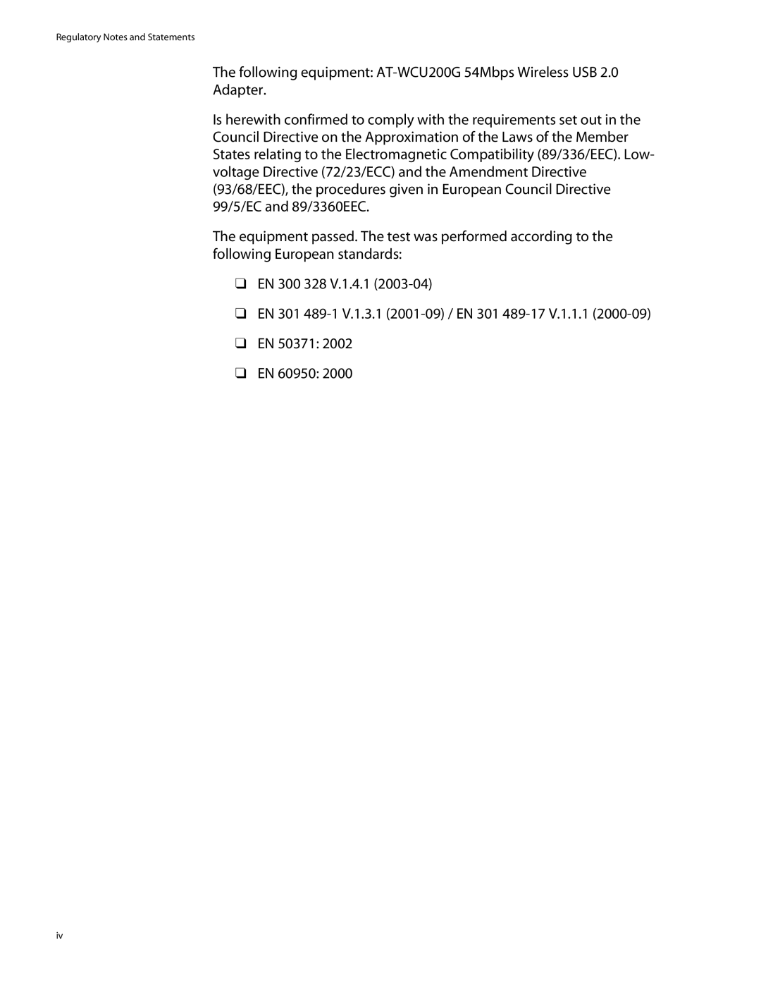 Allied Telesis AT-WCU200G manual Regulatory Notes and Statements 