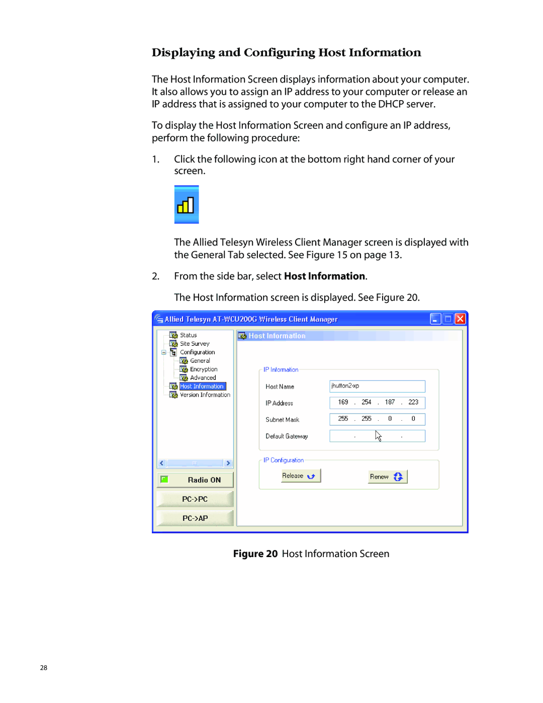 Allied Telesis AT-WCU200G manual Displaying and Configuring Host Information, Host Information Screen 