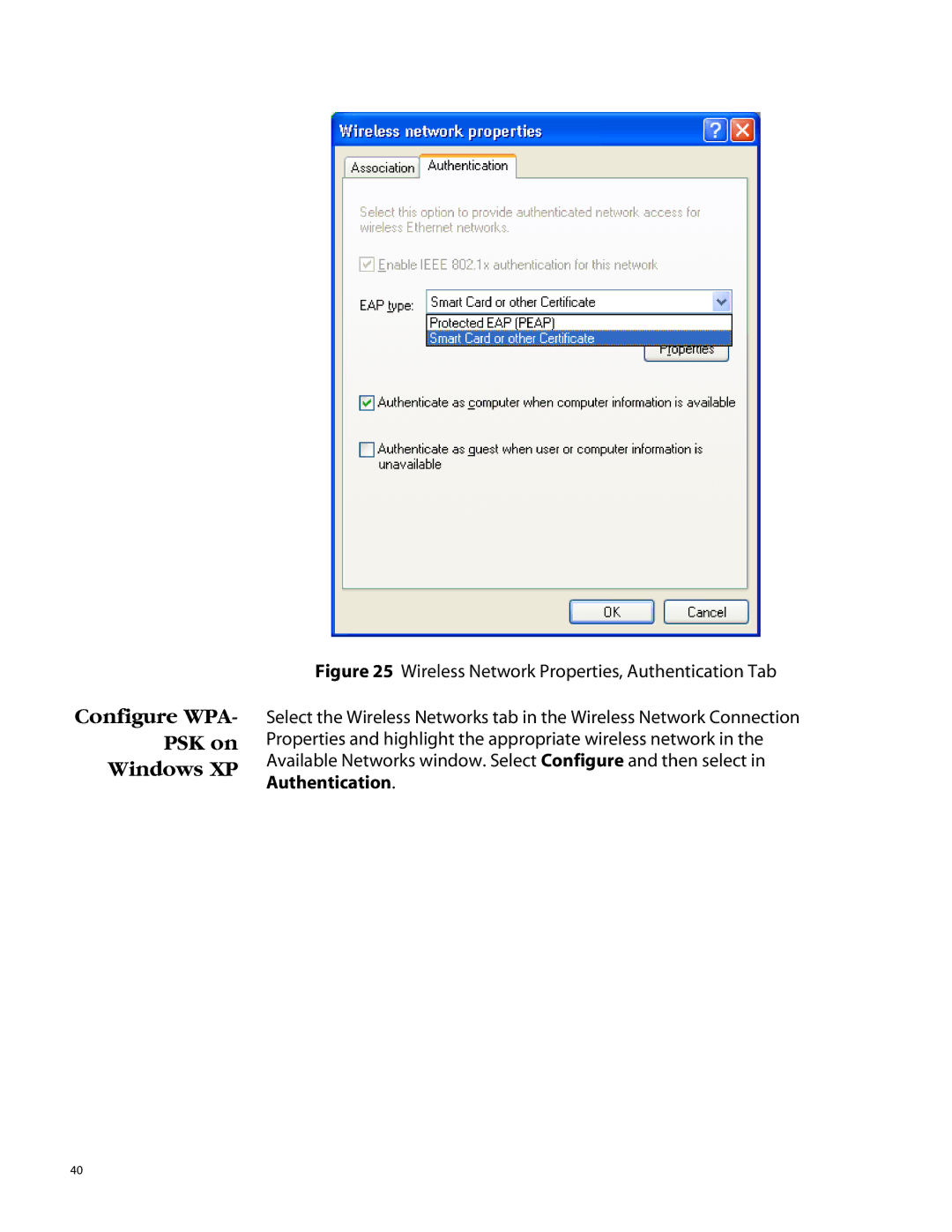 Allied Telesis AT-WCU200G manual Configure WPA PSK on Windows XP 