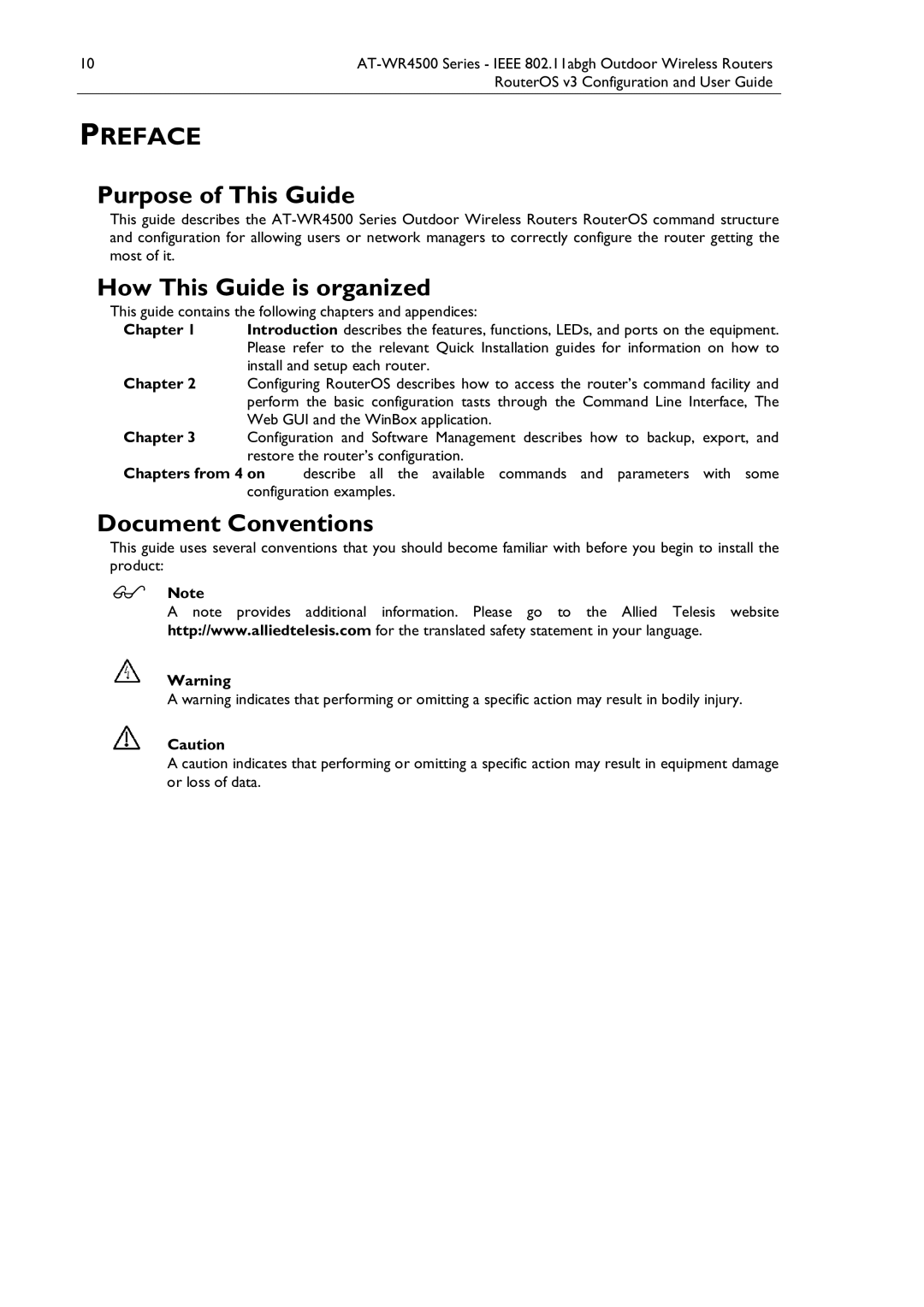 Allied Telesis AT-WR4500 manual Purpose of This Guide, How This Guide is organized, Document Conventions 