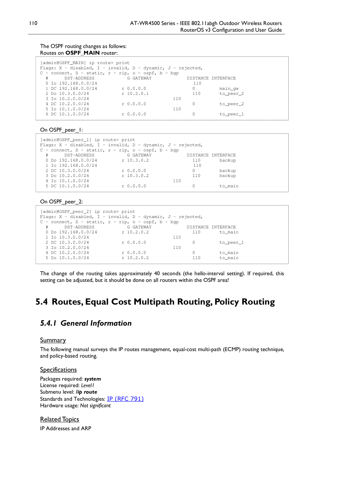 Allied Telesis AT-WR4500 manual Routes, Equal Cost Multipath Routing, Policy Routing, General Information 