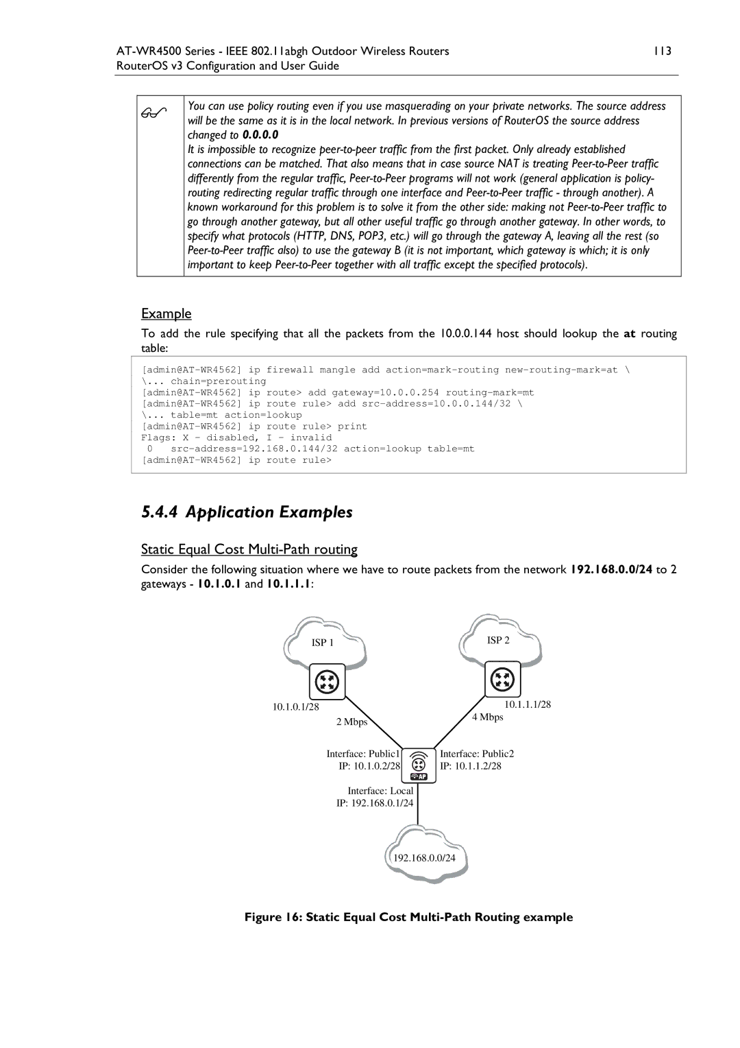 Allied Telesis AT-WR4500 manual Static Equal Cost Multi-Path routing, Static Equal Cost Multi-Path Routing example 