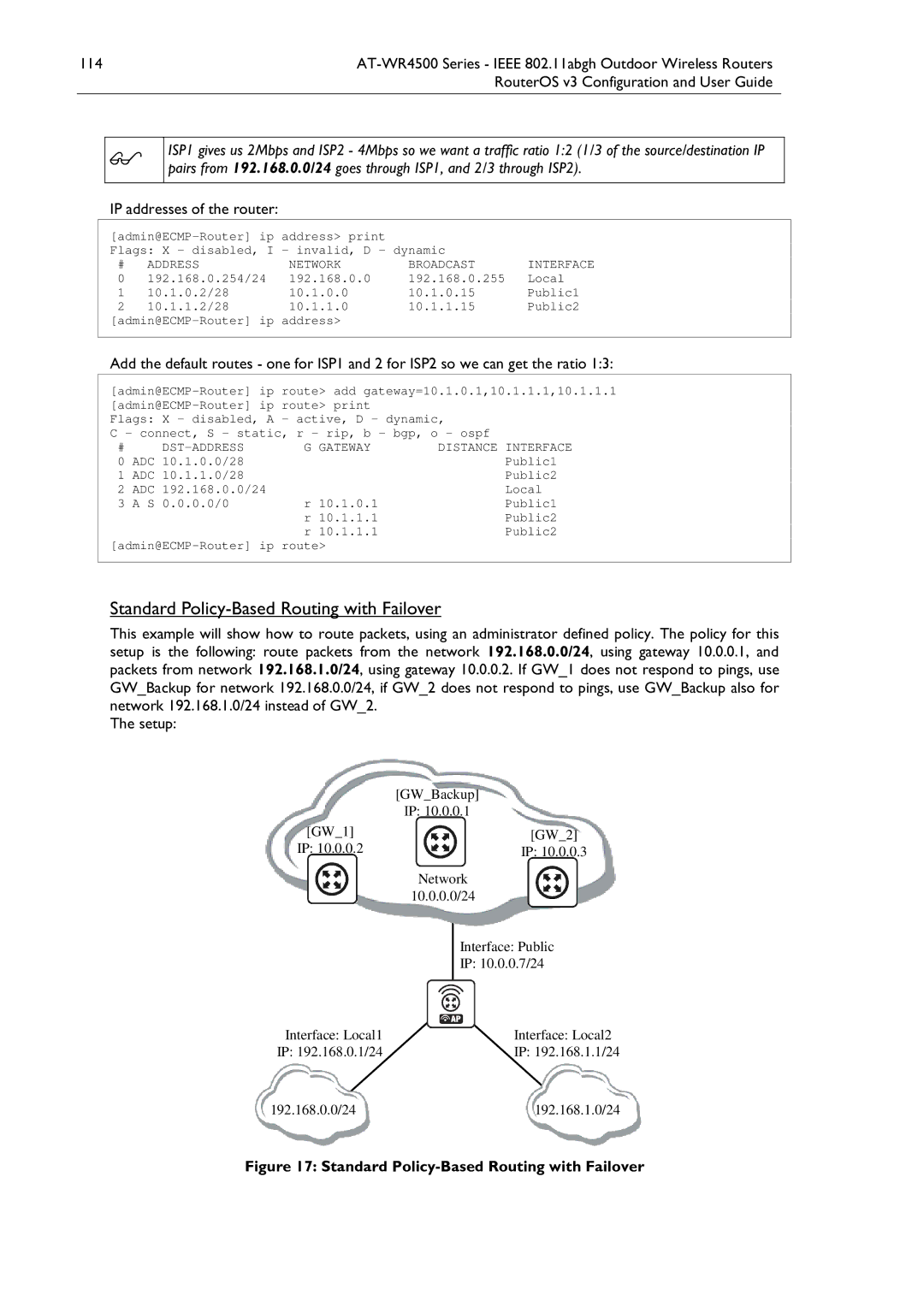 Allied Telesis AT-WR4500 manual Standard Policy-Based Routing with Failover 