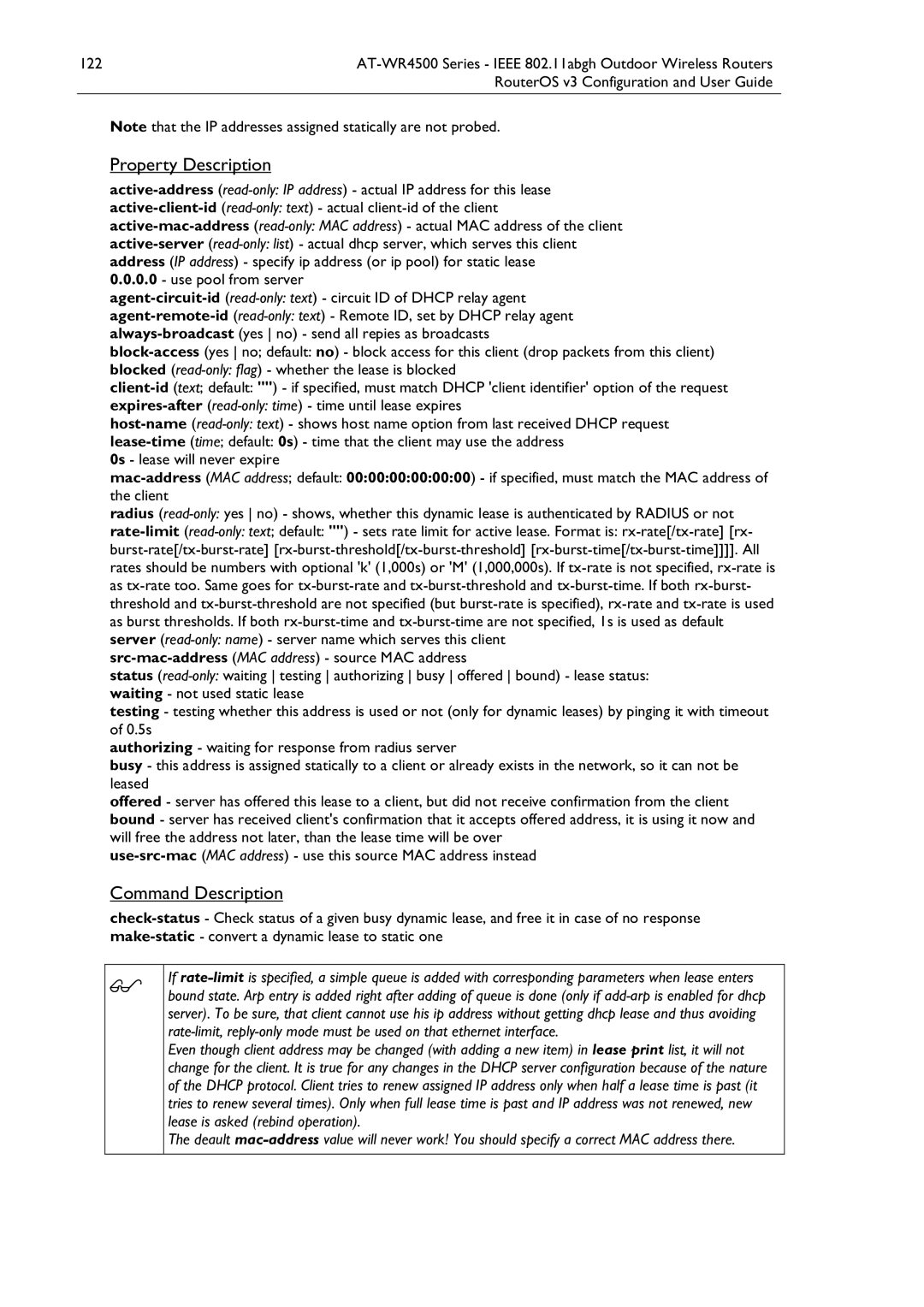 Allied Telesis AT-WR4500 manual Command Description 