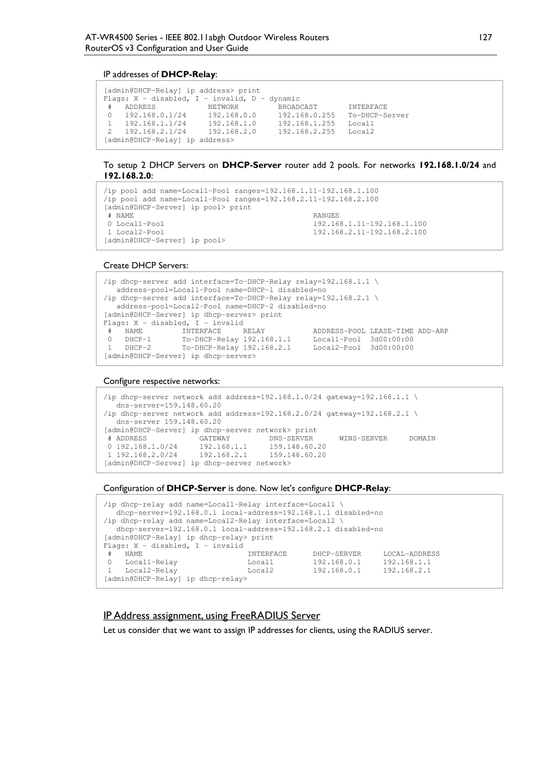 Allied Telesis AT-WR4500 manual IP Address assignment, using FreeRADIUS Server, Create Dhcp Servers, DHCP-1, DHCP-2 