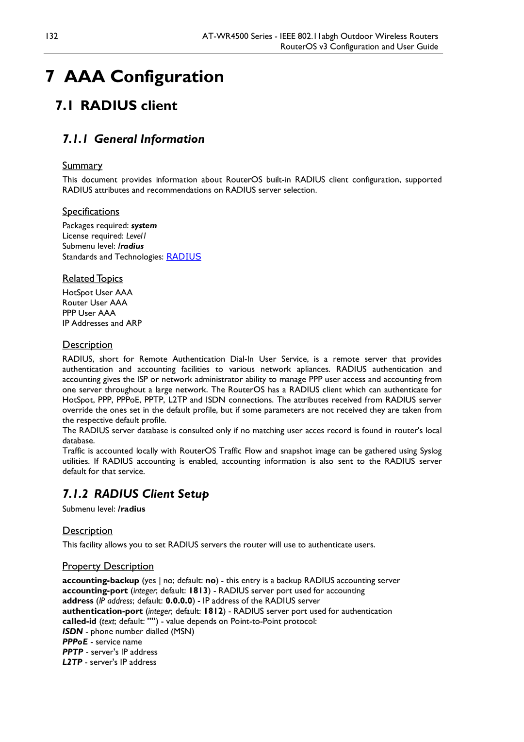 Allied Telesis AT-WR4500 manual Radius client, Radius Client Setup 