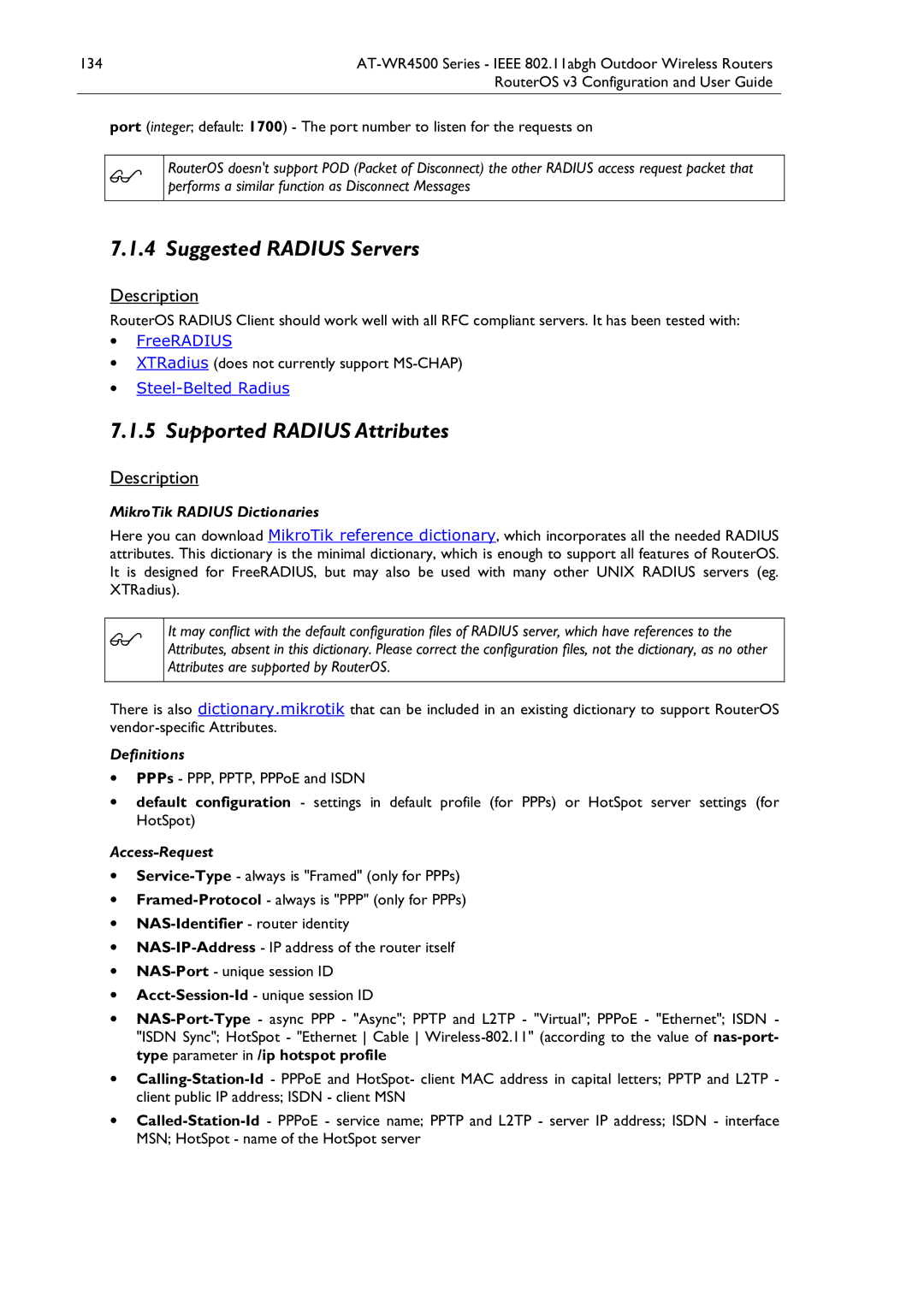 Allied Telesis AT-WR4500 manual Suggested Radius Servers, Supported Radius Attributes 