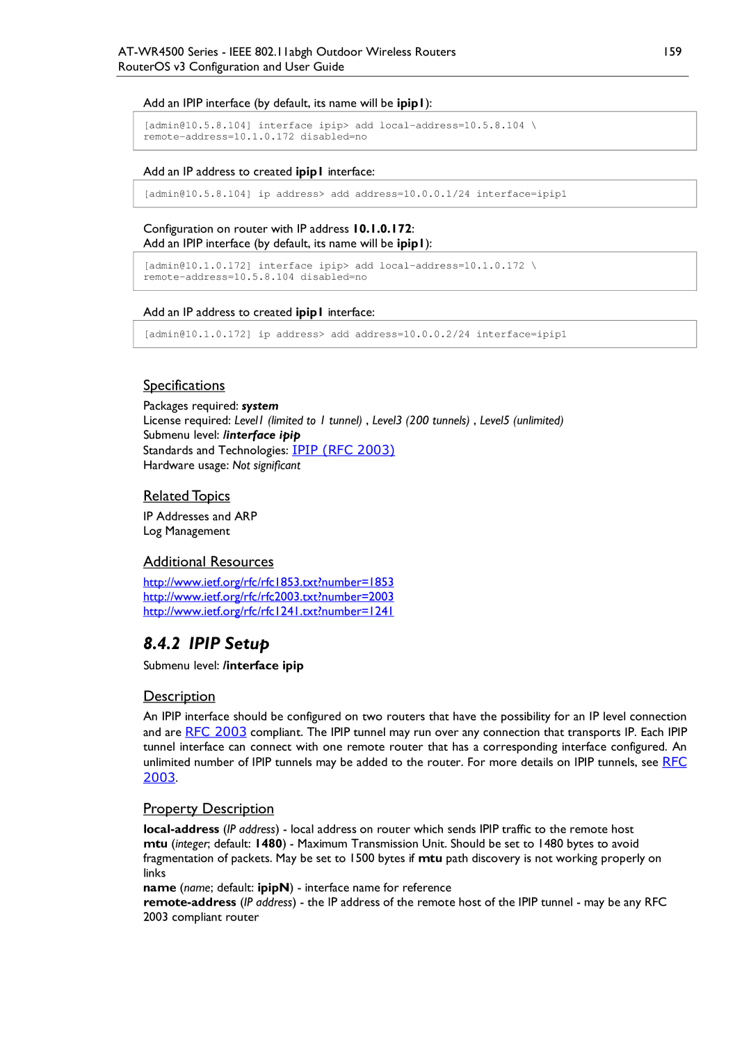 Allied Telesis AT-WR4500 manual Ipip Setup, Add an IP address to created ipip1 interface 