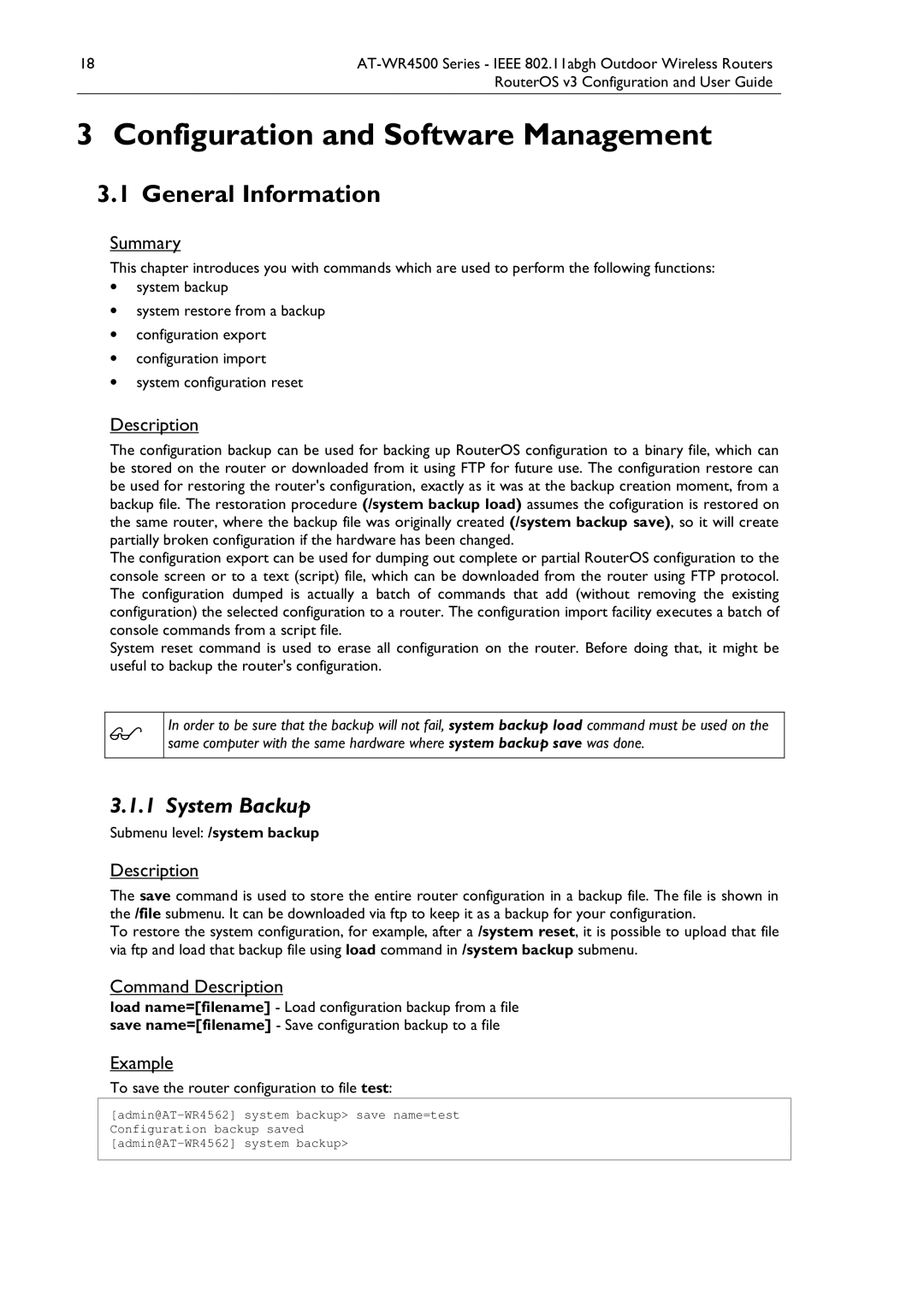 Allied Telesis AT-WR4500 manual General Information, System Backup 