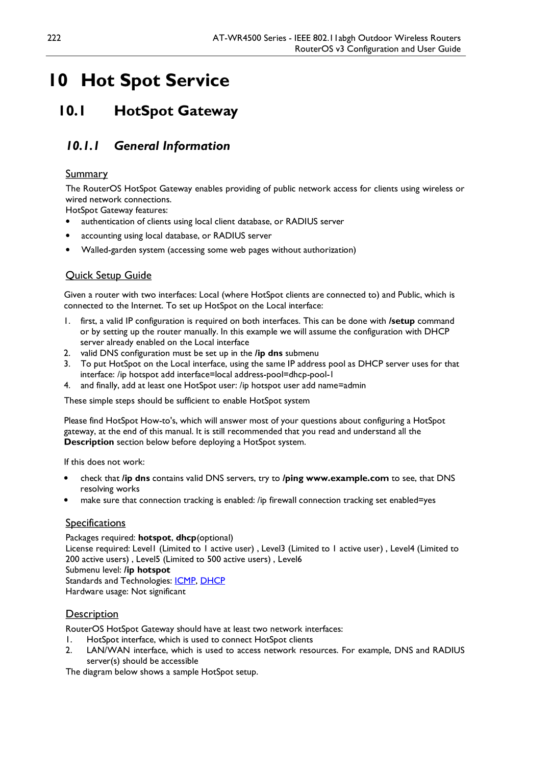 Allied Telesis AT-WR4500 manual Hot Spot Service, HotSpot Gateway 
