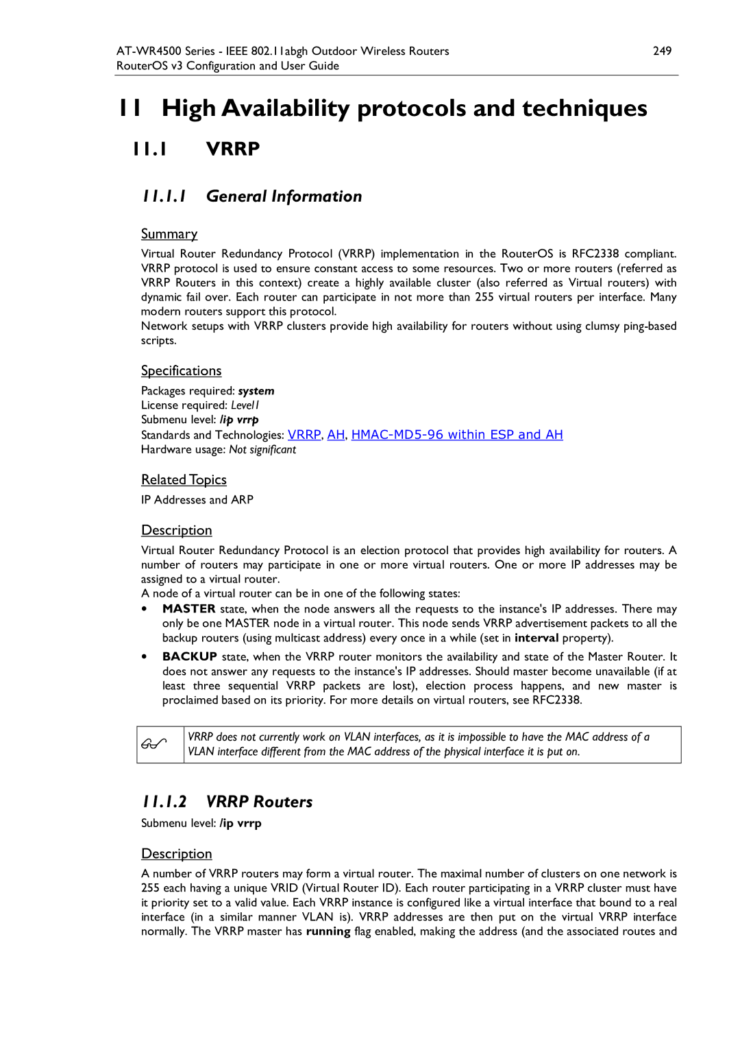 Allied Telesis AT-WR4500 manual Vrrp Routers 
