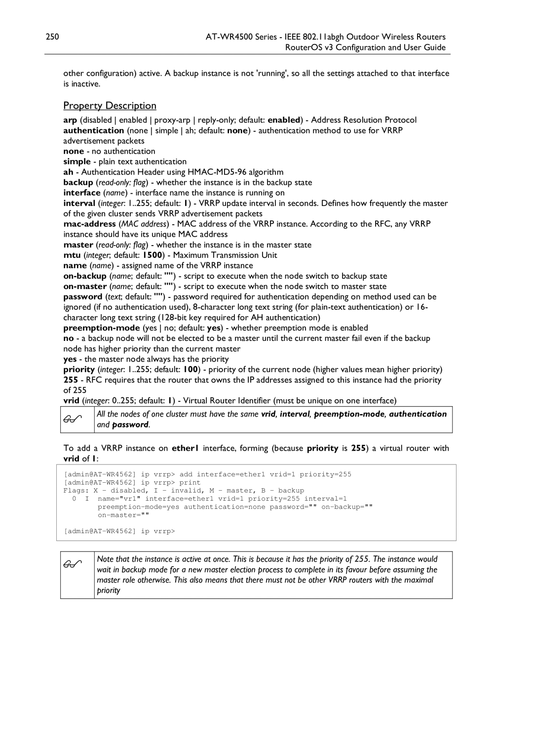 Allied Telesis AT-WR4500 manual Property Description 