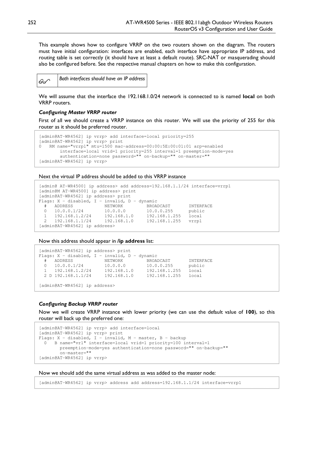 Allied Telesis AT-WR4500 manual Now this address should appear in /ip address list 