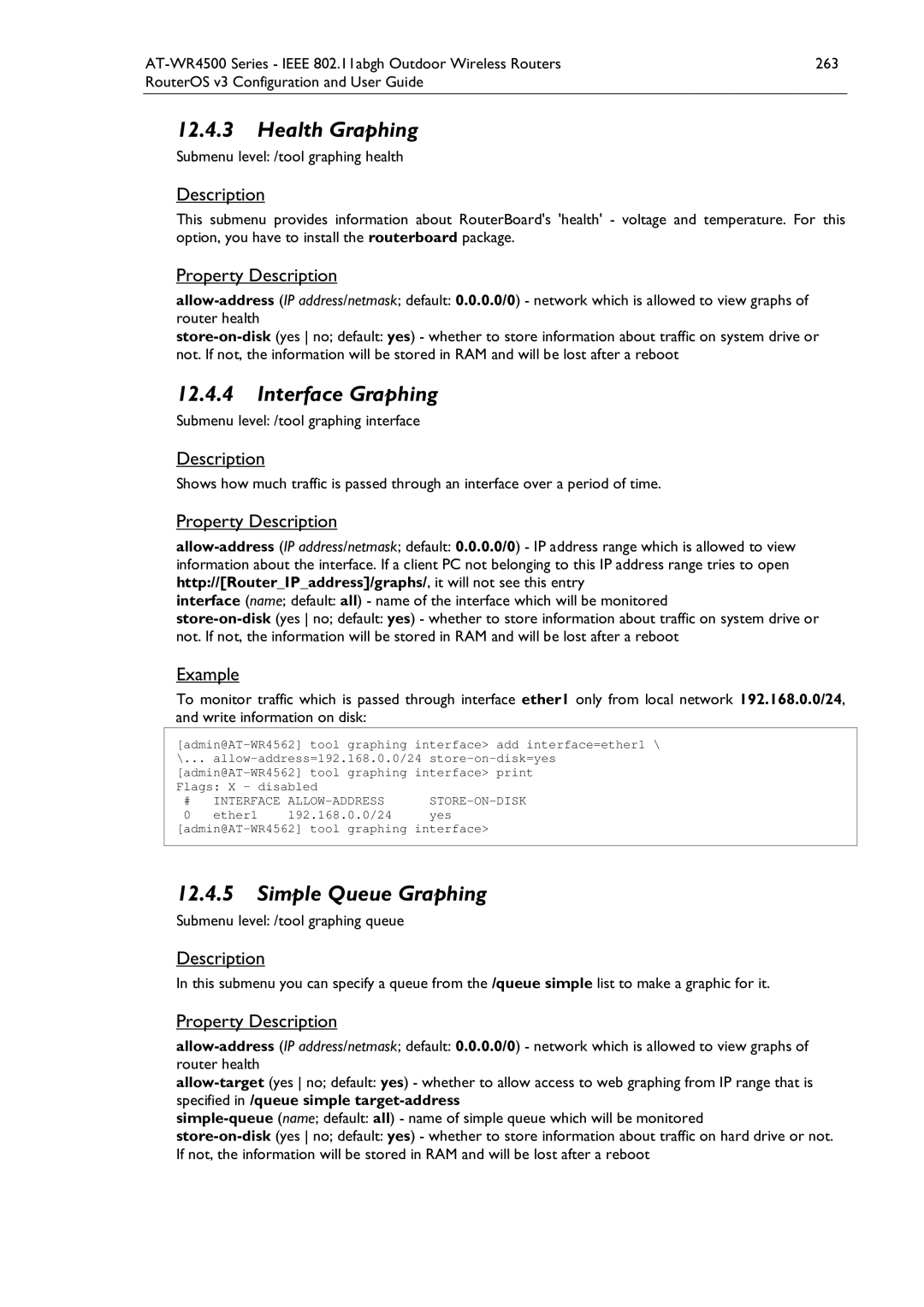 Allied Telesis AT-WR4500 manual Health Graphing, Interface Graphing, Simple Queue Graphing 