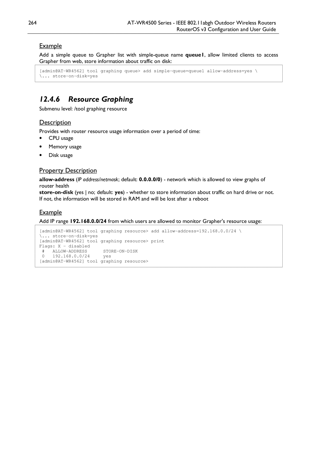 Allied Telesis AT-WR4500 manual Resource Graphing, Submenu level /tool graphing resource, Allow-Address 