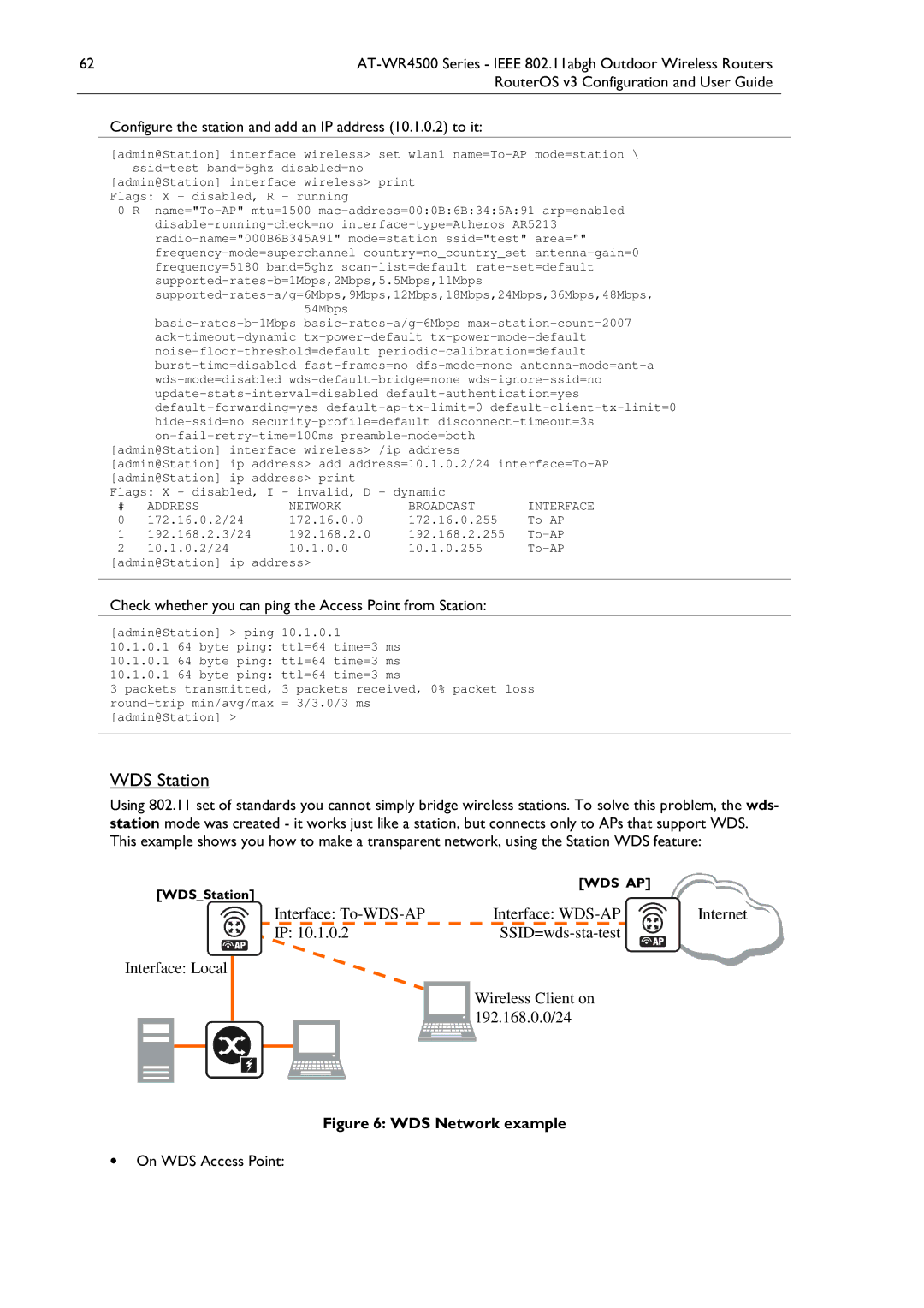 Allied Telesis AT-WR4500 WDS Station, Configure the station and add an IP address 10.1.0.2 to it, On WDS Access Point 