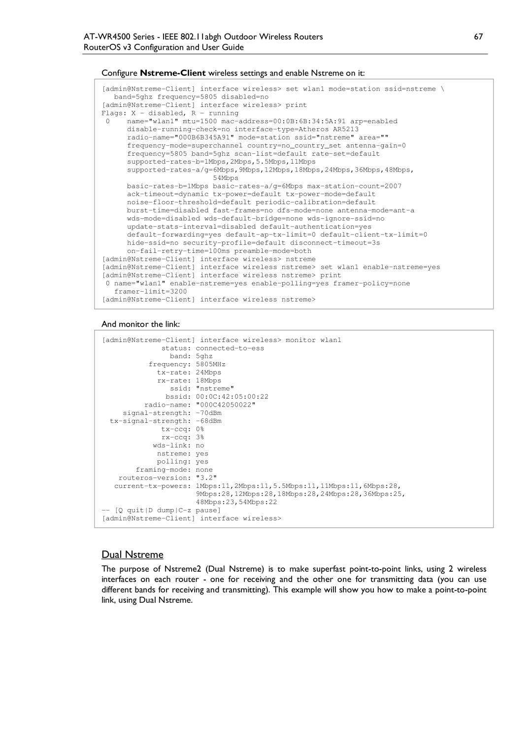 Allied Telesis AT-WR4500 manual Dual Nstreme, Monitor the link, Ssid nstreme 
