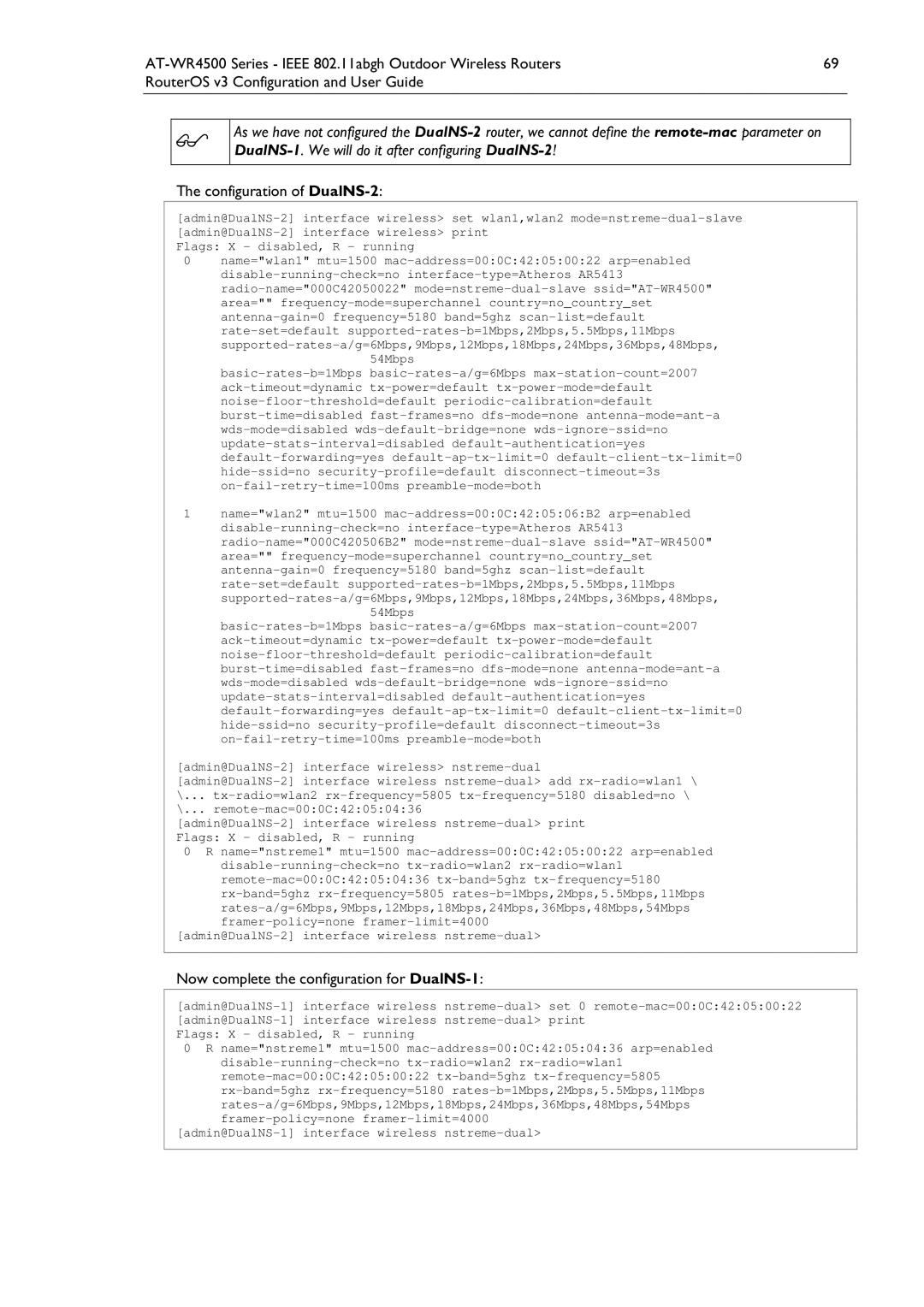 Allied Telesis AT-WR4500 manual Now complete the configuration for DualNS-1, Admin@DualNS-2 interface wireless nstreme-dual 