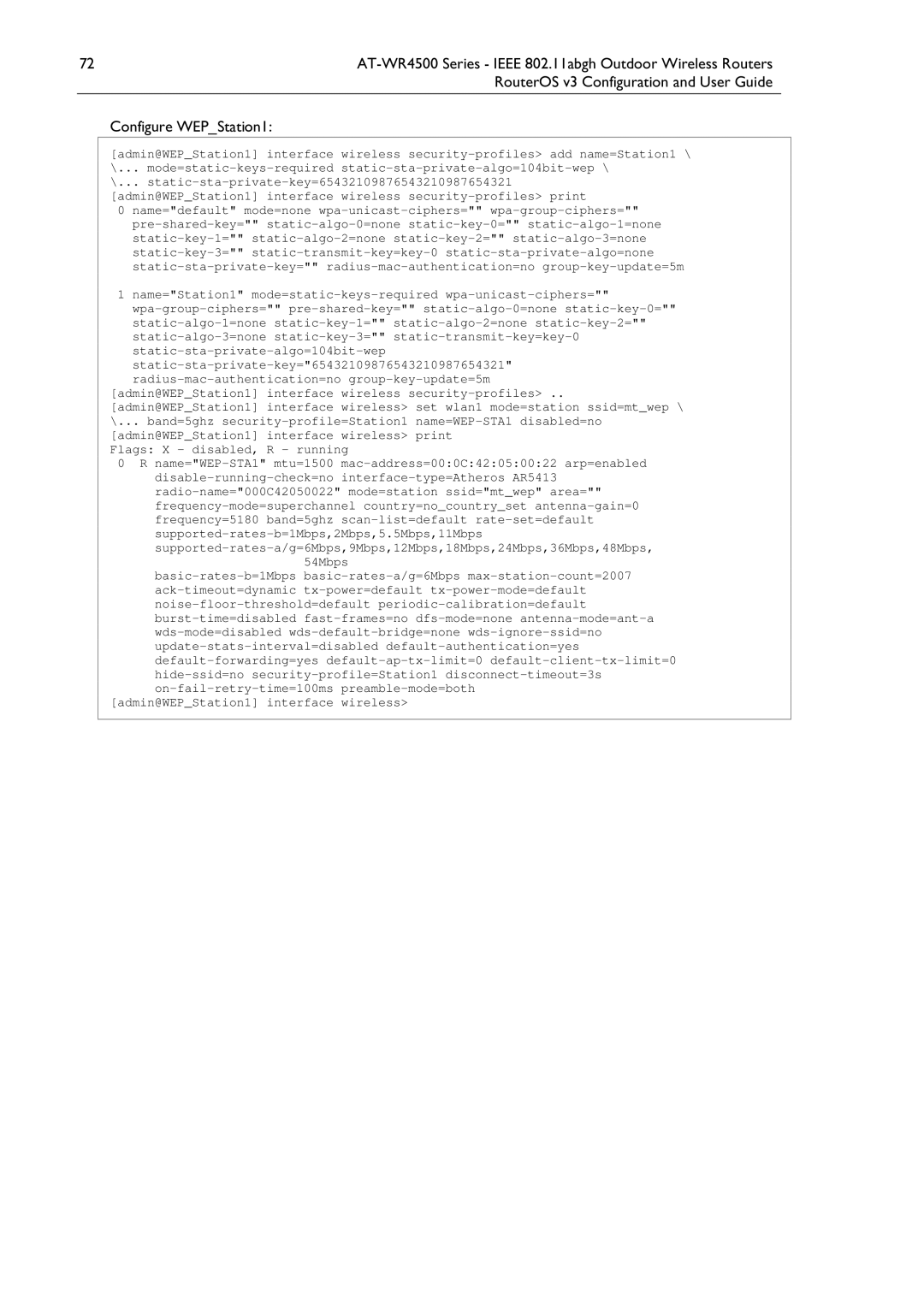 Allied Telesis AT-WR4500 manual Configure WEPStation1, Admin@WEPStation1 interface wireless 