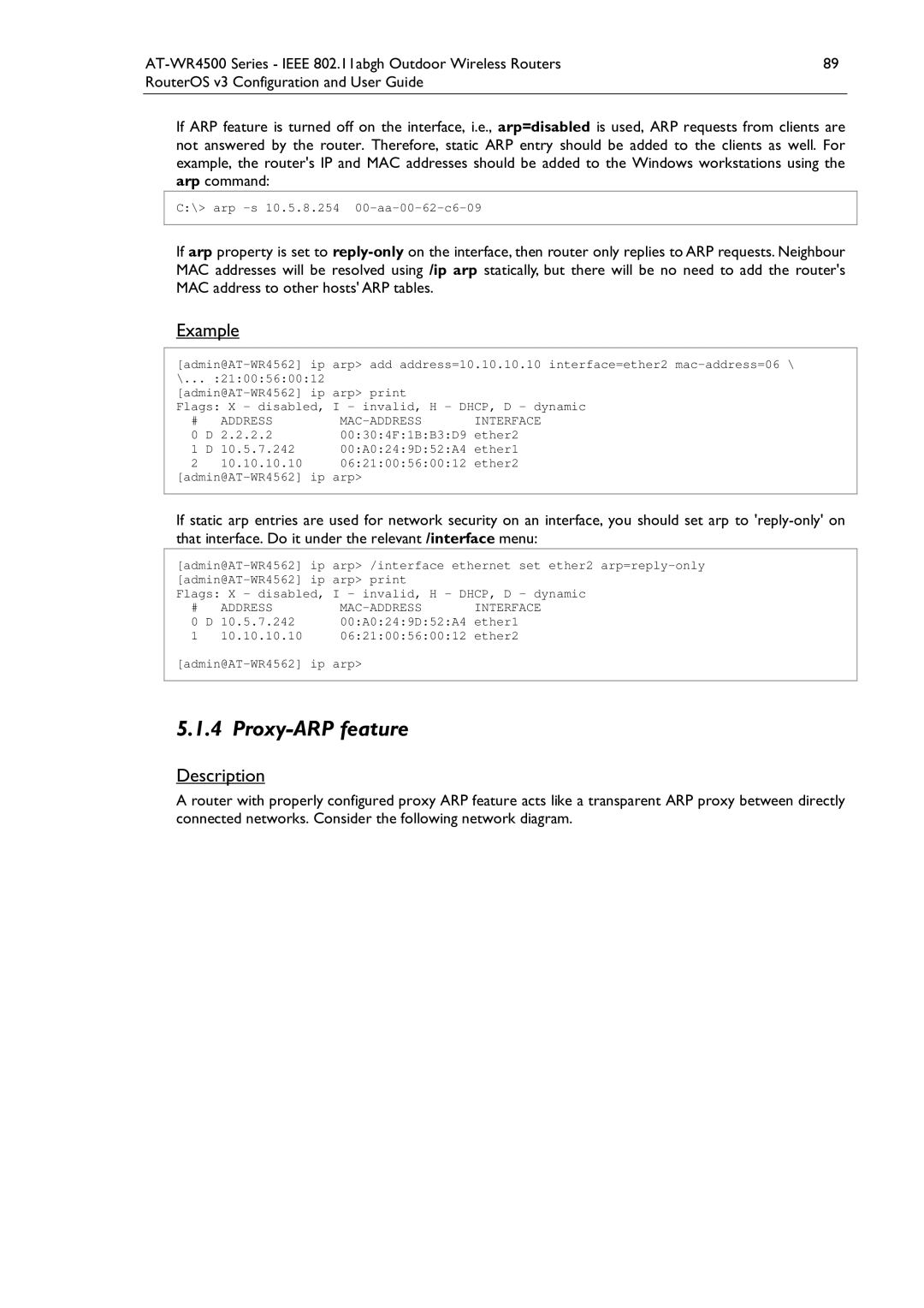 Allied Telesis AT-WR4500 manual Proxy-ARP feature, Address MAC-ADDRESS Interface 