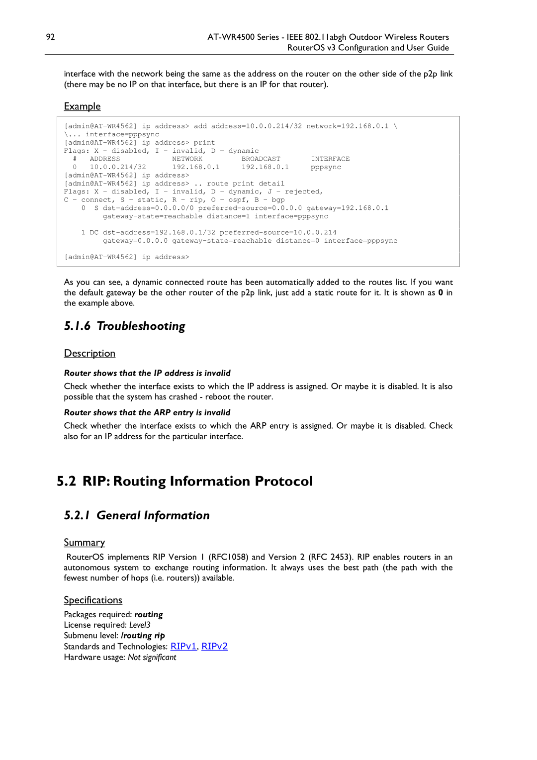 Allied Telesis AT-WR4500 manual RIP Routing Information Protocol, Address Network Broadcast 