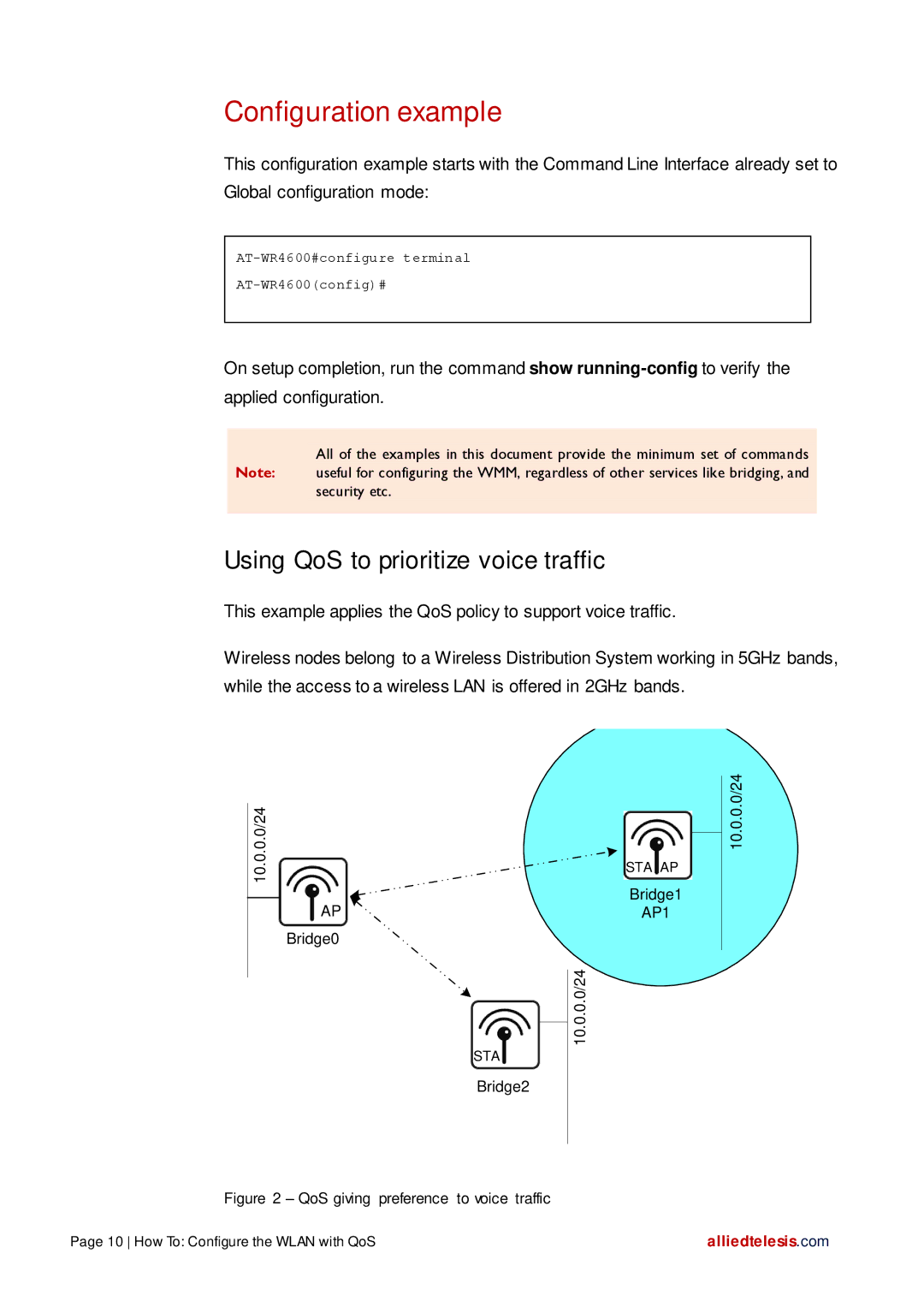 Allied Telesis AT-WR4600 manual Configuration example, Using QoS to prioritize voice traffic 