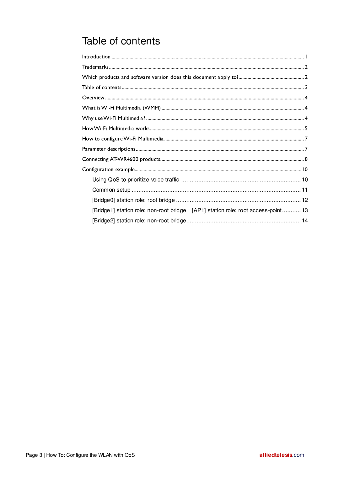 Allied Telesis AT-WR4600 manual Table of contents 