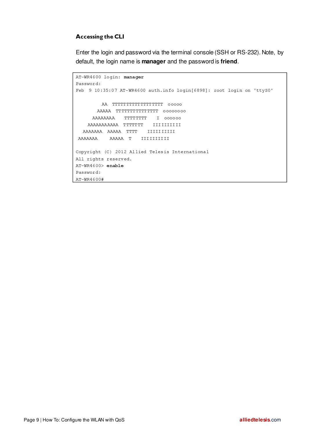 Allied Telesis AT-WR4600 manual Accessing the CLI 