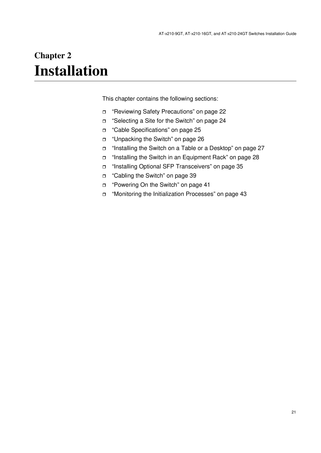 Allied Telesis AT-X210-24GT, AT-X210-9GT, AT-X210-16GT manual Installation 