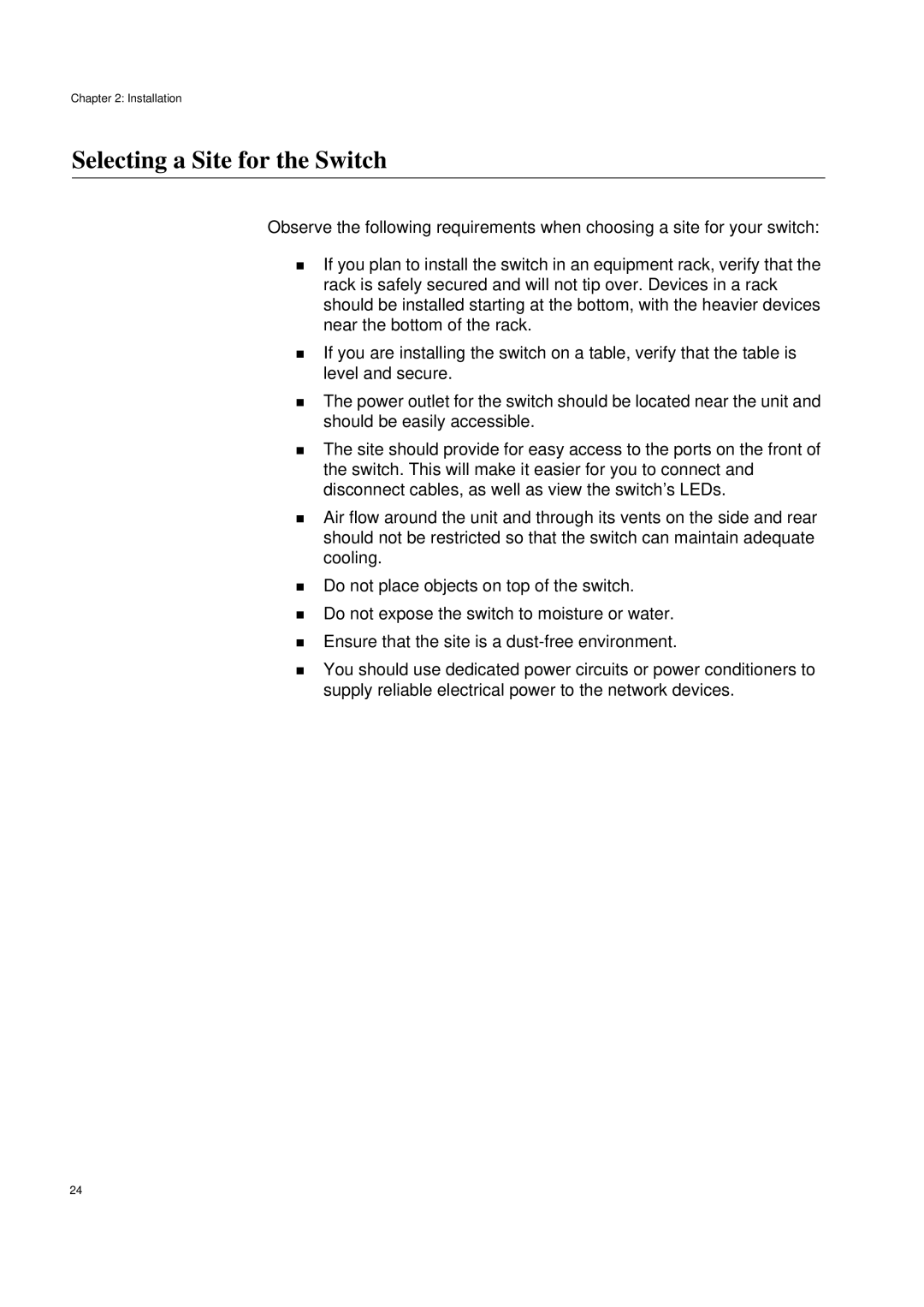 Allied Telesis AT-X210-24GT, AT-X210-9GT, AT-X210-16GT manual Selecting a Site for the Switch 